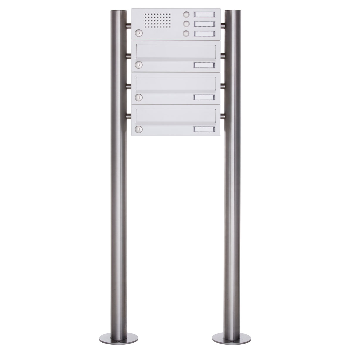 3-post letterbox design BASIC 385-9016 ST-R with bell box - RAL 9016 traffic white