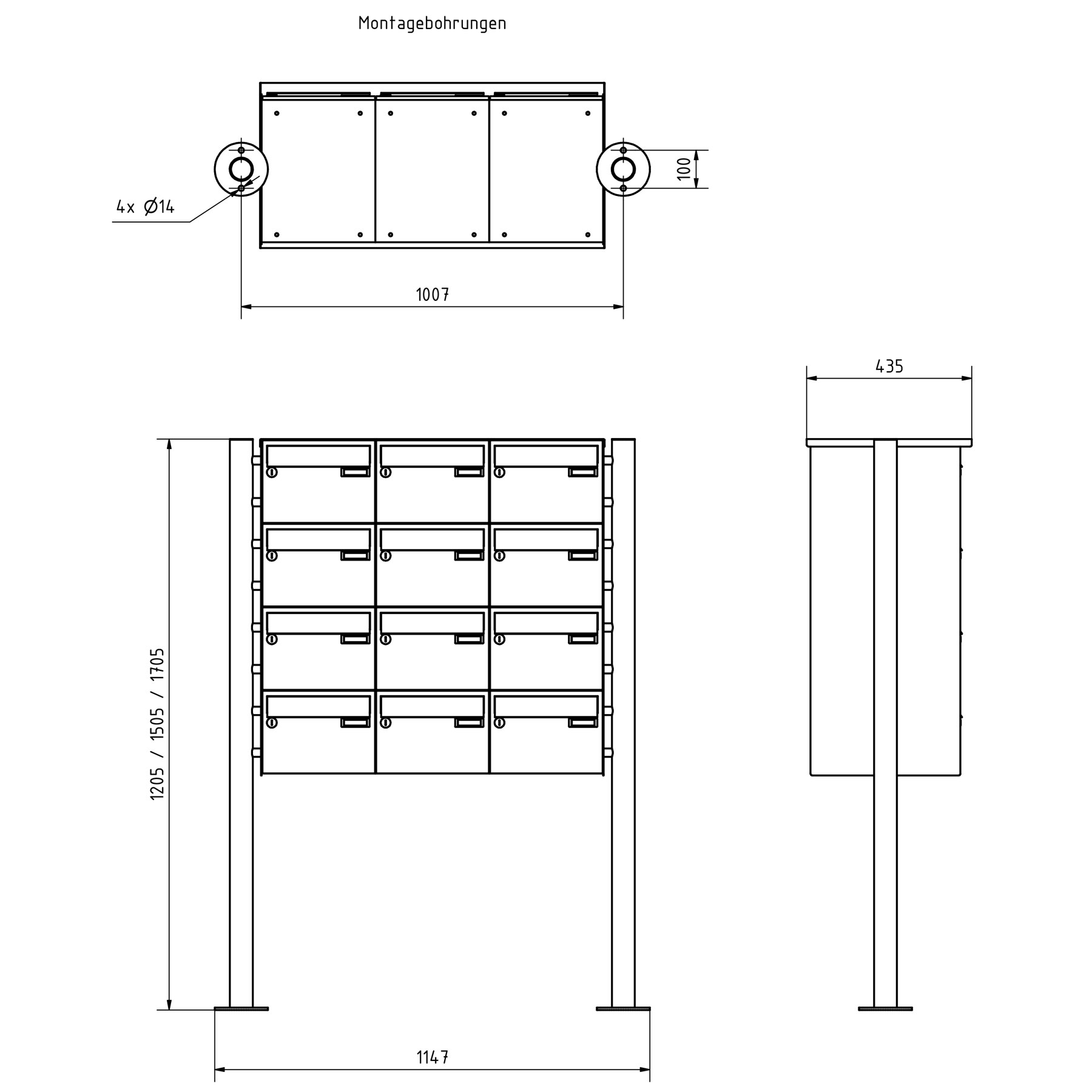 12er Briefkastenanlage freistehend Design BASIC 385220 7016 ST-R - RAL 7016 anthrazitgrau 12er Briefkastenanlage freistehend Design BASIC 385220 7016 ST-R - RAL 7016 anthrazitgrau