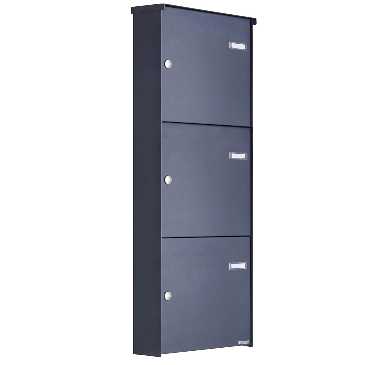 3er 1x3 Edelstahl Zaunbriefkasten BASIC Plus 382XZ - RAL nach Wahl - Entnahme rückseitig 3er 1x3 Edelstahl Zaunbriefkasten BASIC Plus 382XZ - RAL nach Wahl - Entnahme rückseitig