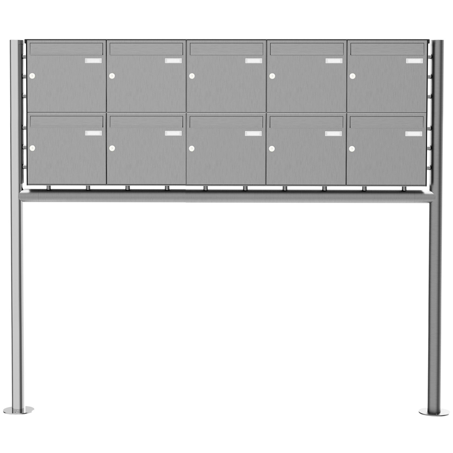 10er 2x5 Edelstahl Standbriefkasten Design BASIC Plus 381X ST-R - Edelstahl V2A geschliffen