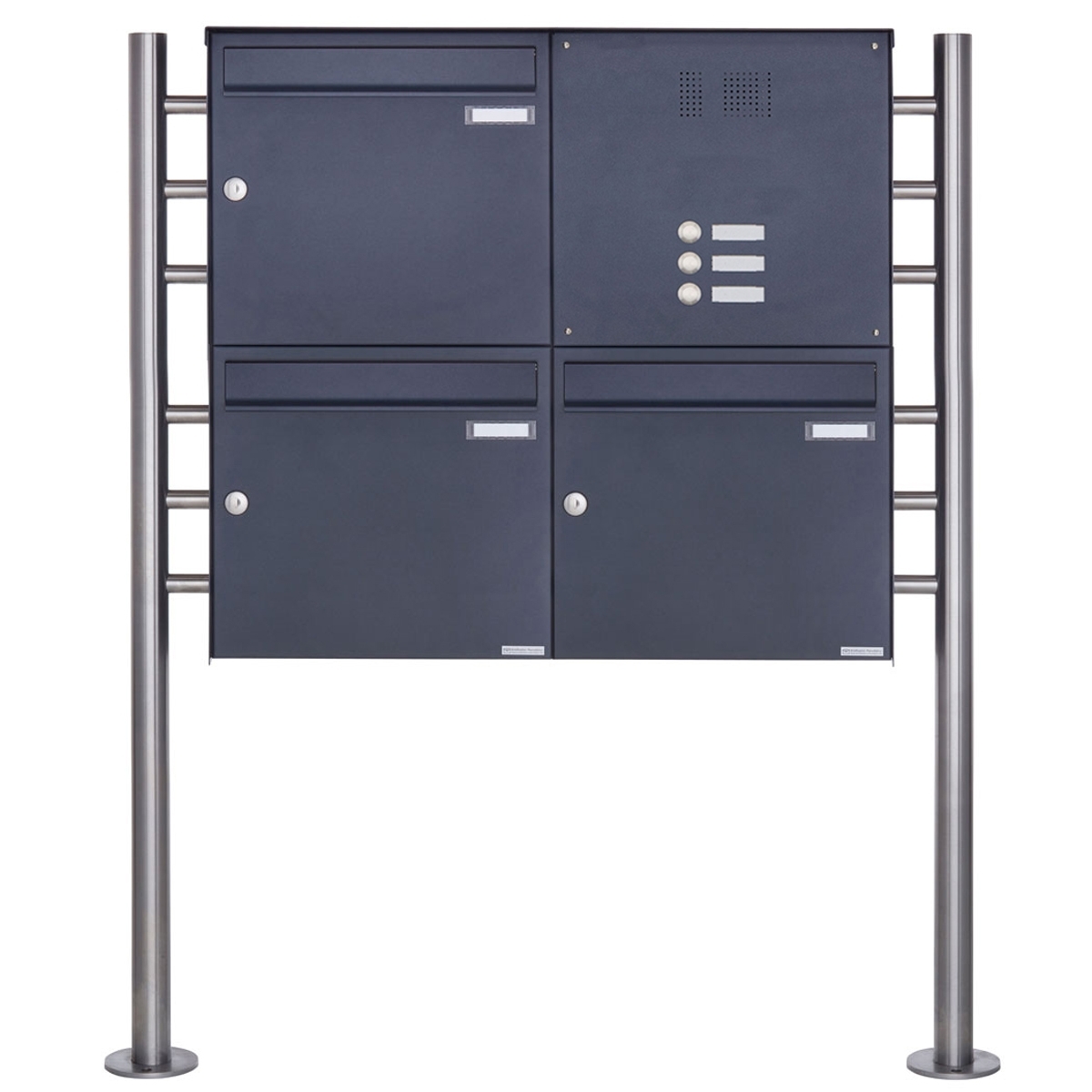 3er Edelstahl Standbriefkasten Design BASIC Plus 381X ST-R  mit Klingelkasten - RAL nach Wahl 3er Edelstahl Standbriefkasten Design BASIC Plus 381X ST-R  mit Klingelkasten - RAL nach Wahl