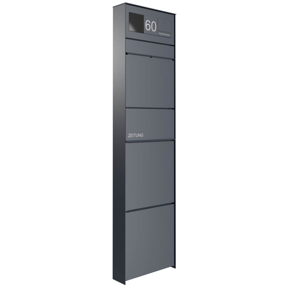 Design letterbox pedestal GOETHE with newspaper compartment - RAL of your choice - GIRA System 106 - VIDEO complete set Design letterbox pedestal GOETHE with newspaper compartment - RAL of your choice - GIRA System 106 - VIDEO complete set