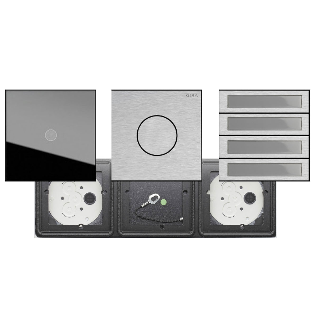 e657e4565e6e3e64cbc6c978d121bf914f7fbe58 Set of 3 GIRA System 106 - Stainless steel V2A - Camera intercom with 4x bell push-buttons