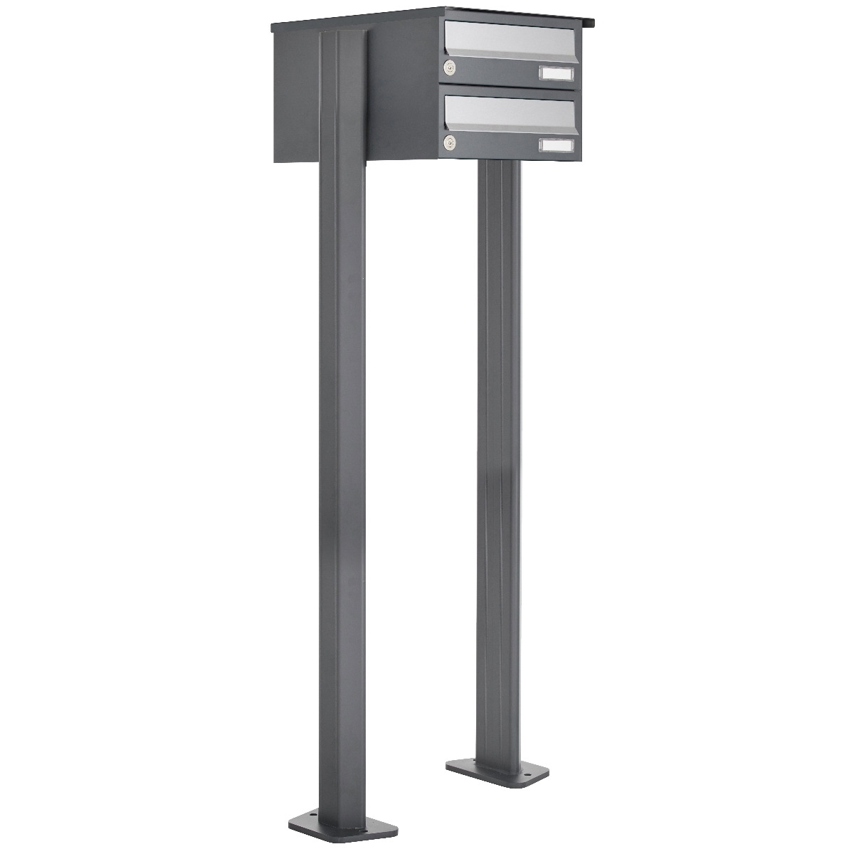 2er Briefkastenanlage freistehend Design BASIC 385P ST-T - Edelstahl-RAL 7016 anthrazitgrau