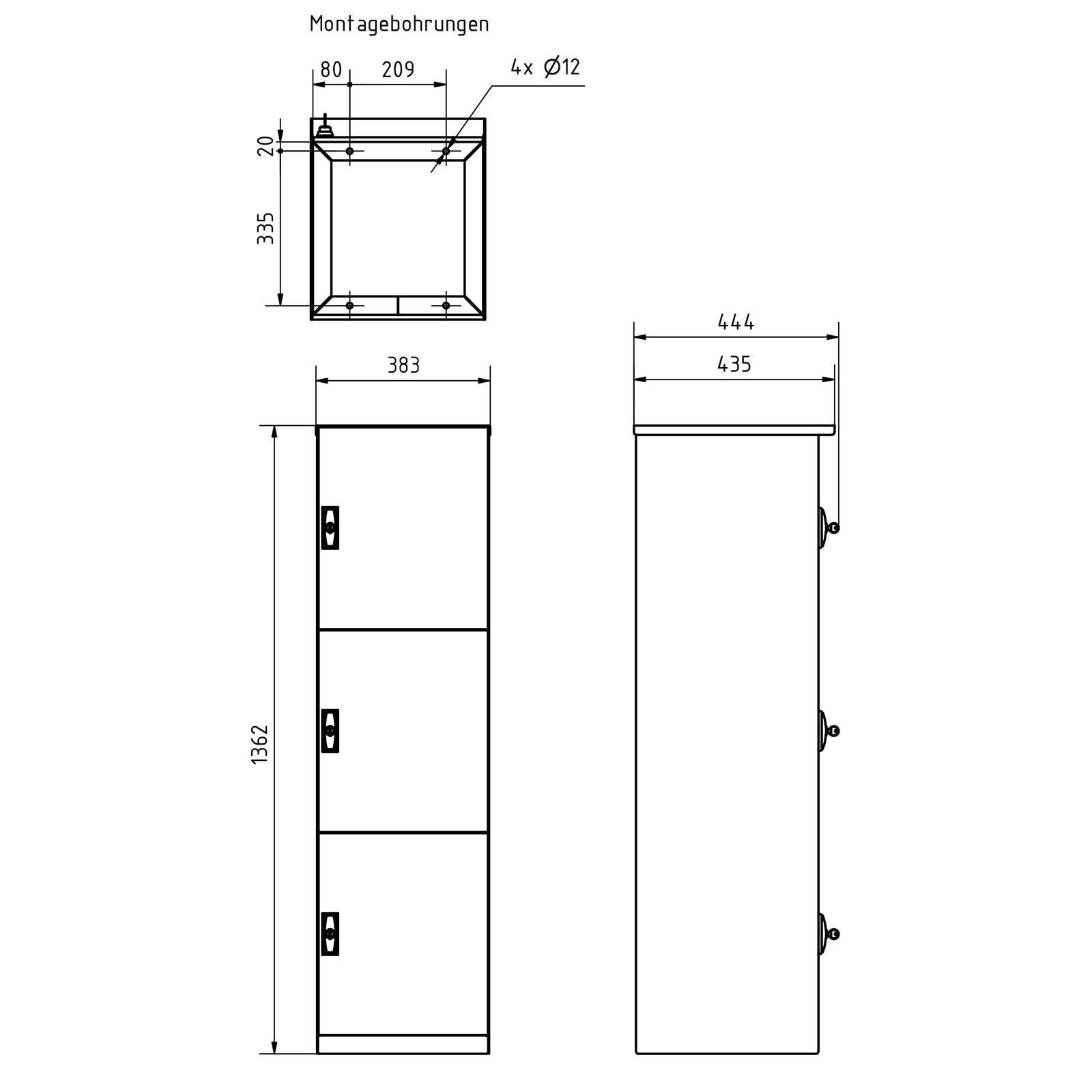 3er 1x3 Paketfachanlage BASIC Plus 863X STL mit Paketfach 370x440 - Edelstahl geschliffen 3er 1x3 Paketfachanlage BASIC Plus 863X STL mit Paketfach 370x440 - Edelstahl geschliffen