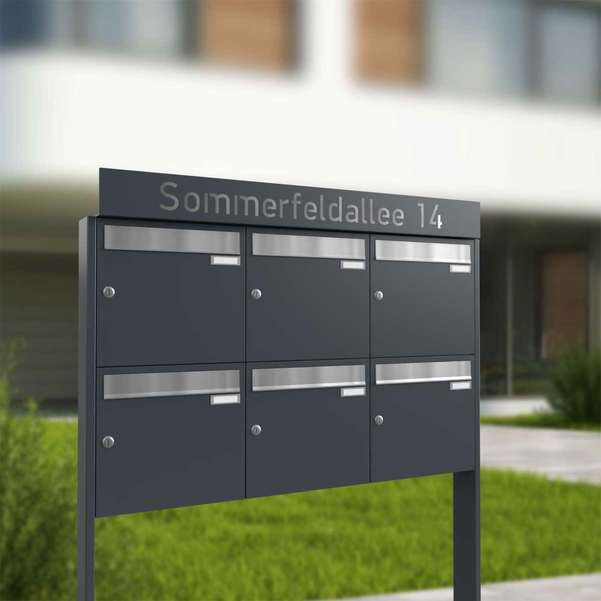 6 letterbox system freestanding Design BASIC - Edition NELLY - BI-Color VA-RAL 7016 anthracite grey 6 letterbox system freestanding Design BASIC - Edition NELLY - BI-Color VA-RAL 7016 anthracite grey