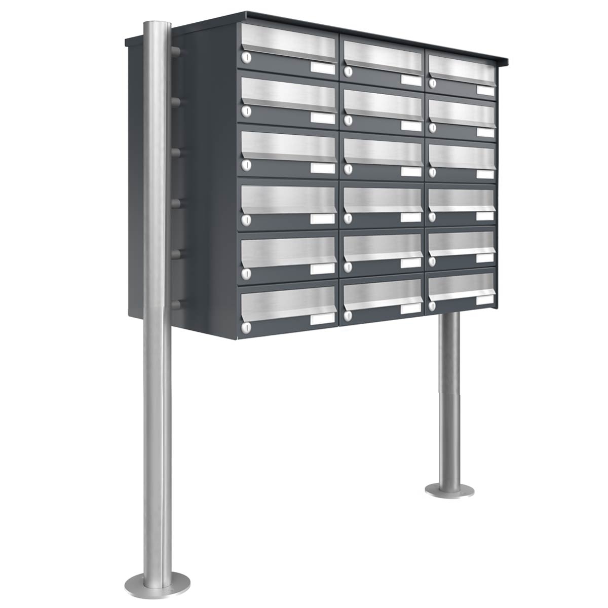 18er 6x3 Briefkastenanlage freistehend Design BASIC 385 ST-R - Edelstahl-RAL 7016 anthrazitgrau 18er 6x3 Briefkastenanlage freistehend Design BASIC 385 ST-R - Edelstahl-RAL 7016 anthrazitgrau