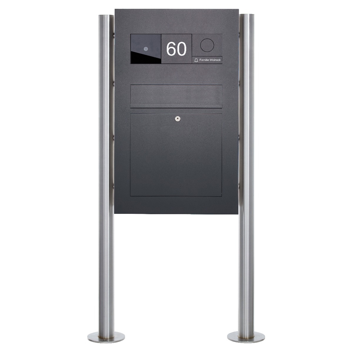 Cassetta per le lettere autoportante in acciaio inox Designer BIG - RAL a scelta - Sistema GIRA 106 - predisposta per 3 ingressi Cassetta per le lettere autoportante in acciaio inox Designer BIG - RAL a scelta - Sistema GIRA 106 - predisposta per 3 ingressi