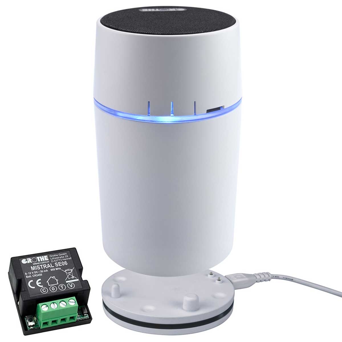 Radiocronaca Bluetooth microSD batteria ricaricabile lingua IT bianco CALIMA + trasmettitore radio UP - per pulsanti meccanici Radiocronaca Bluetooth microSD batteria ricaricabile lingua IT bianco CALIMA + trasmettitore radio UP - per pulsanti meccanici