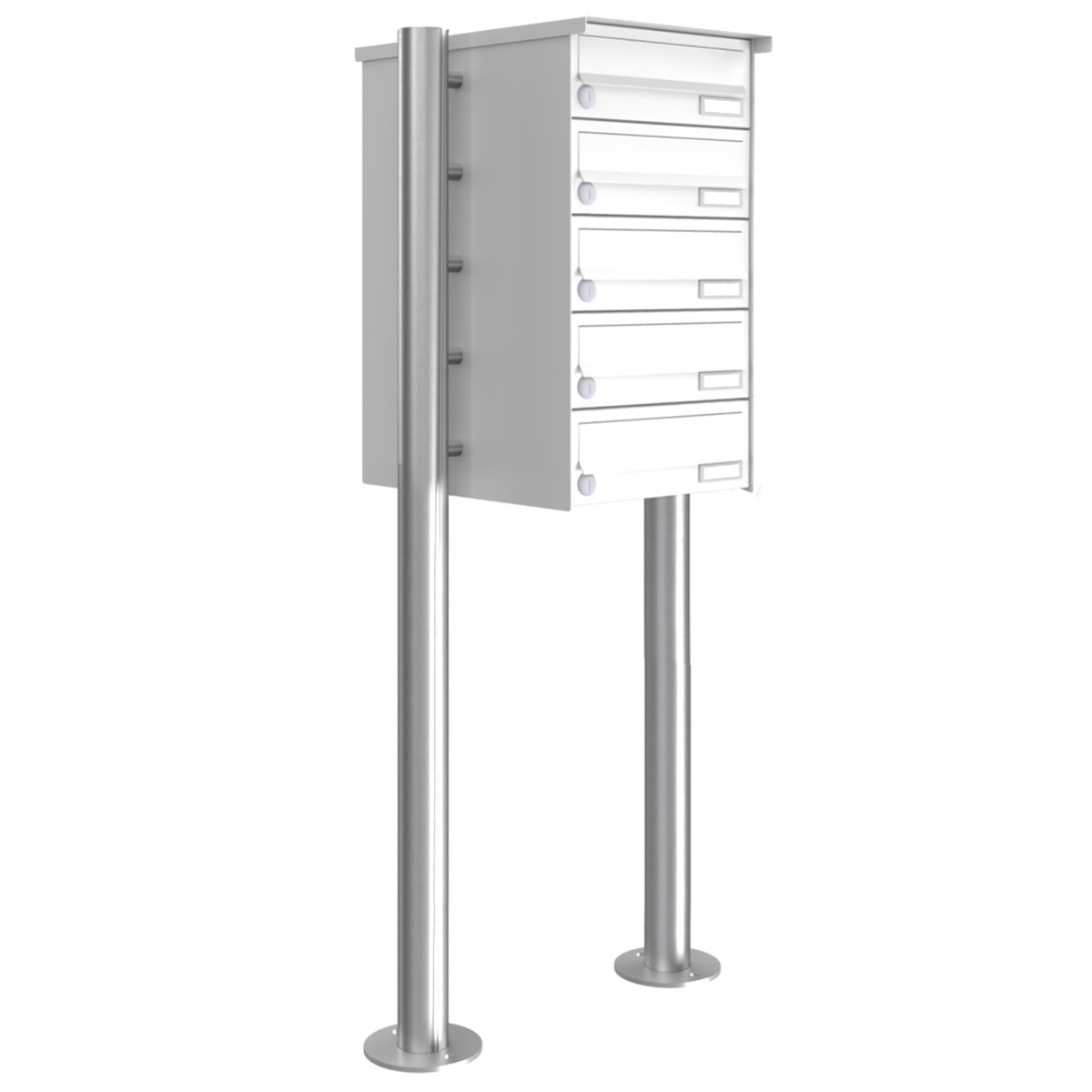 5er Briefkastenanlage freistehend Design BASIC 385-9016 ST-R - RAL 9016 verkehrsweiß