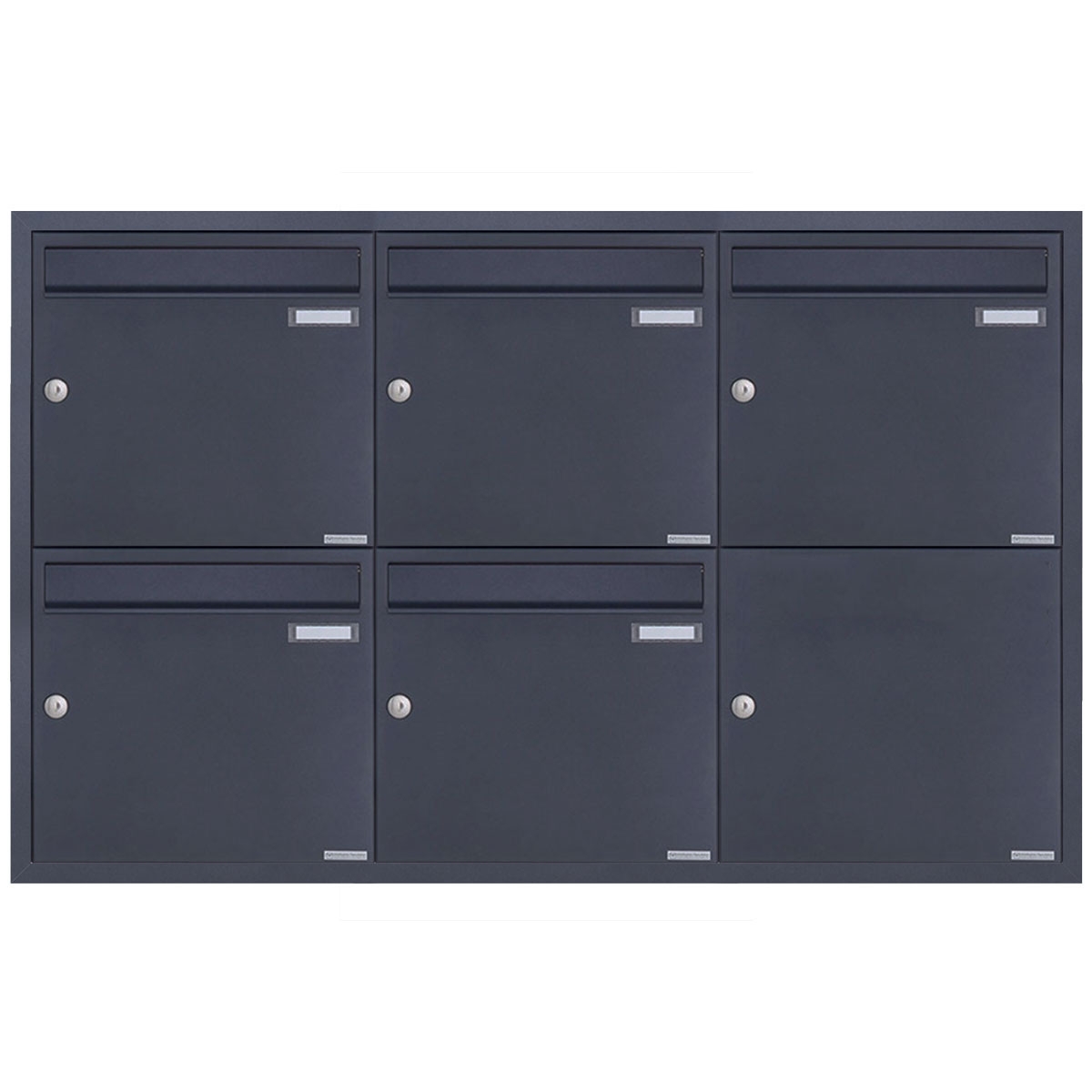 5er 3x2 Edelstahl Unterputz Briefkastenanlage BASIC Plus 382XU UP - RAL nach Wahl - 5 Parteien