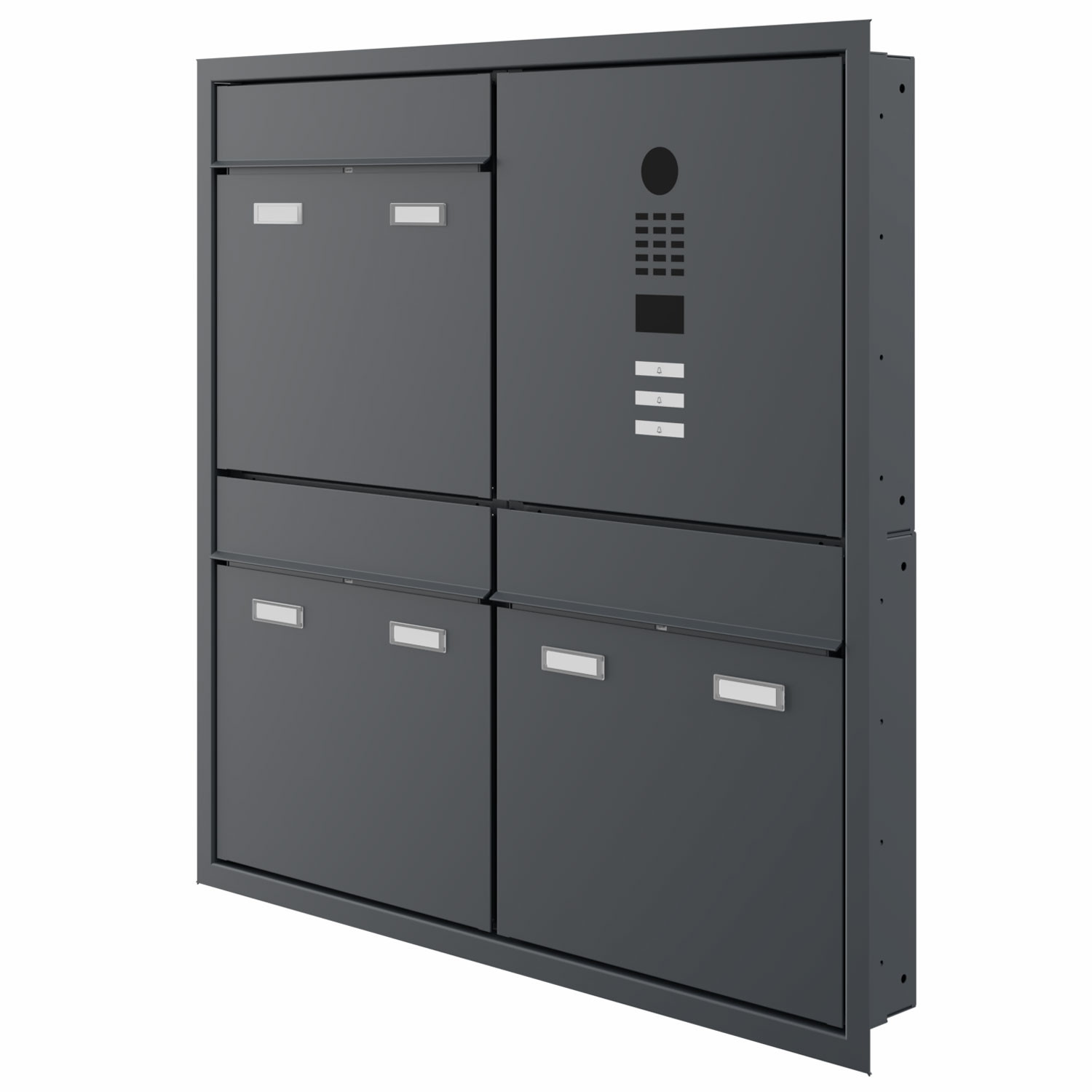 Boîte aux lettres encastrée design 3 pièces GOETHE UP - RAL au choix - Interphone vidéo DoorBird droit