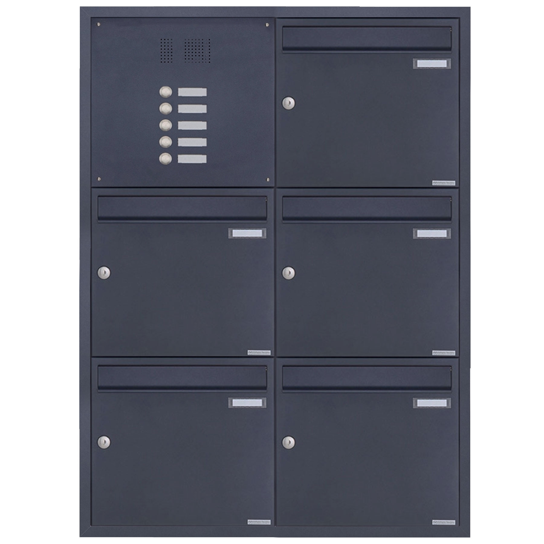 5er 2x3 Edelstahl Unterputz Briefkastenanlage BASIC Plus 382XU UP mit Klingelkasten - RAL nach Wahl