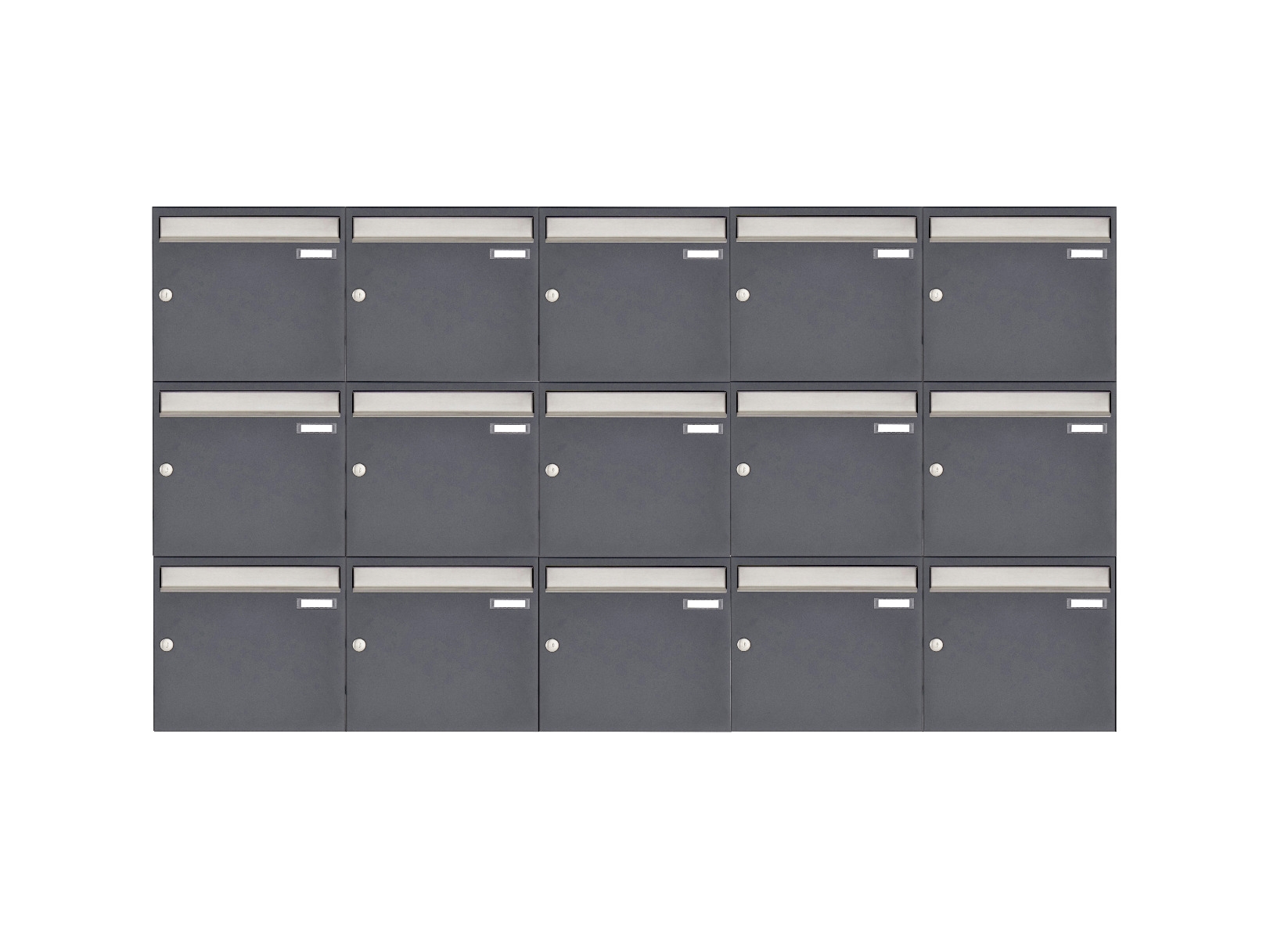 15er 5x3 Aufputz Briefkastenanlage Design BASIC 382 AP - Edelstahl-RAL 7016 anthrazitgrau 15er 5x3 Aufputz Briefkastenanlage Design BASIC 382 AP - Edelstahl-RAL 7016 anthrazitgrau