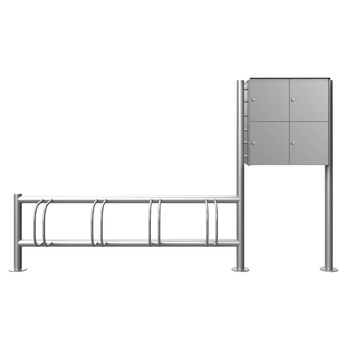 4-seater stainless steel bicycle rack ACHIM with lockers - polished V2A stainless steel 4-seater stainless steel bicycle rack ACHIM with lockers - polished V2A stainless steel