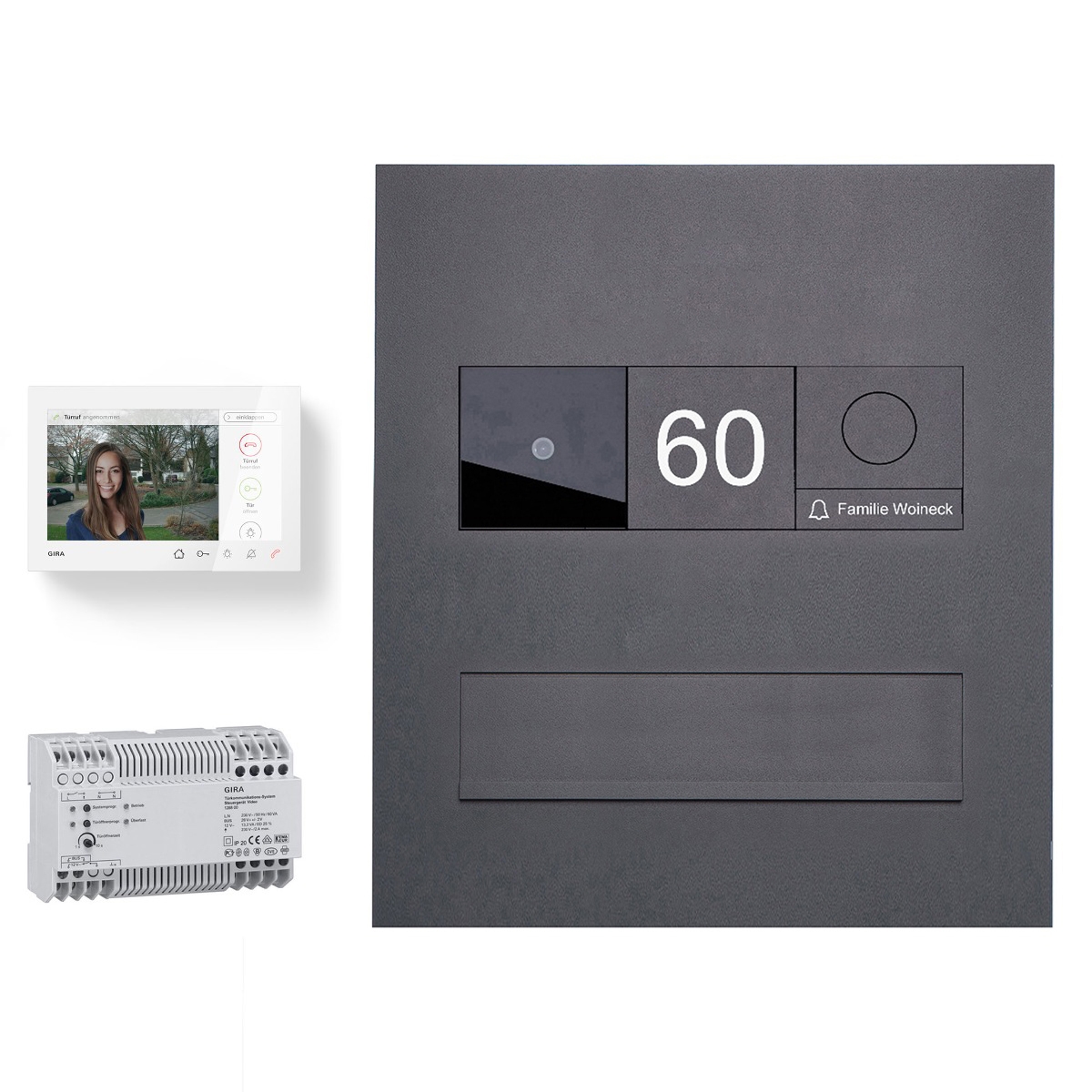 Edelstahl Mauerdurchwurf Briefkasten GRIMM - RAL 7016 anthrazitgrau - GIRA System 106 - Video- Sprechanlage - VIDEO Komplettset Edelstahl Mauerdurchwurf Briefkasten GRIMM - RAL 7016 anthrazitgrau - GIRA System 106 - Video- Sprechanlage - VIDEO Komplettset