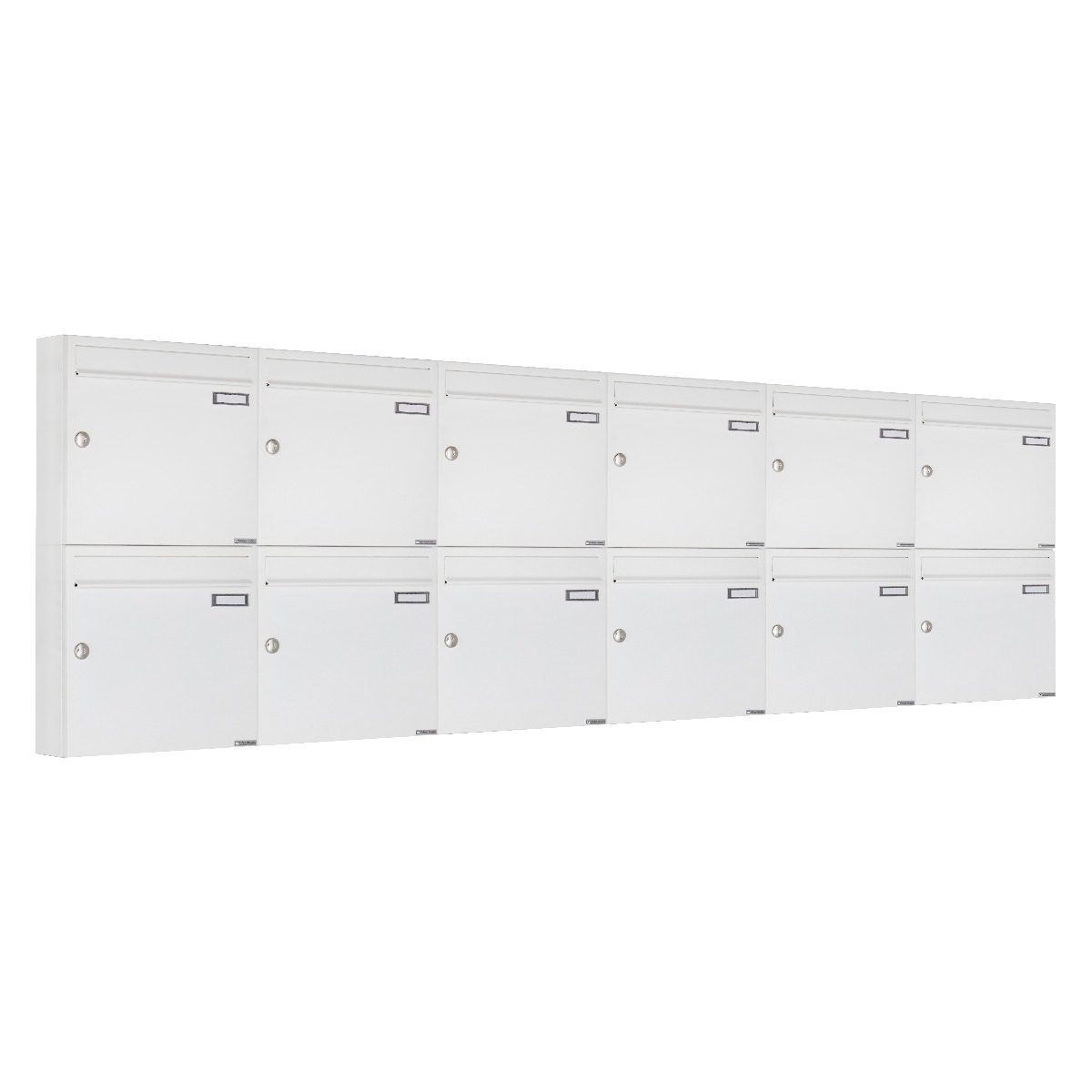 Ensemble de 12 boîtes aux lettres 6x2 en saillie Design BASIC 382A AP - RAL 9016 blanc signalisation