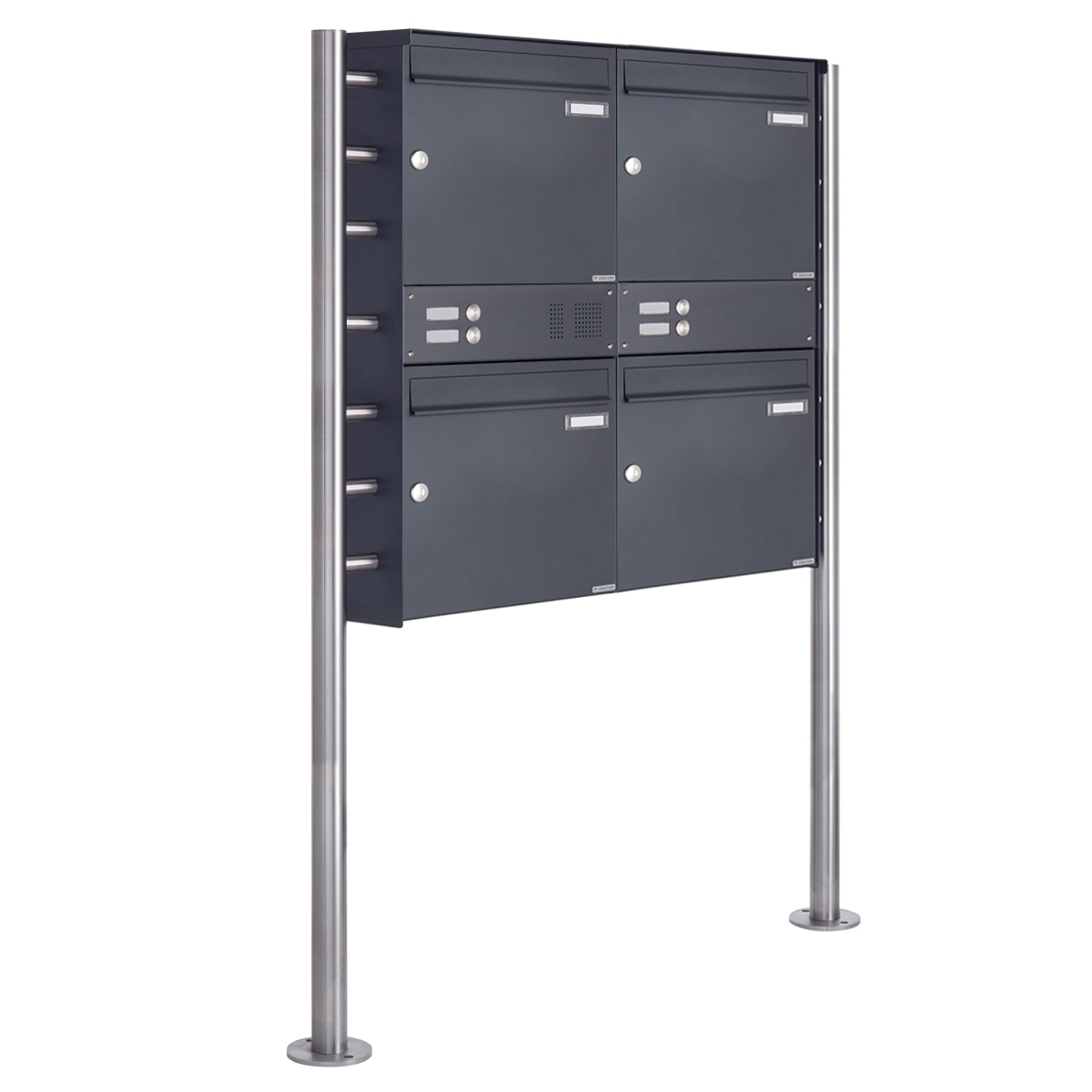 4er 2x2 stainless steel free-standing letterbox Design BASIC Plus 381X ST-R with bell box - RAL of your choice