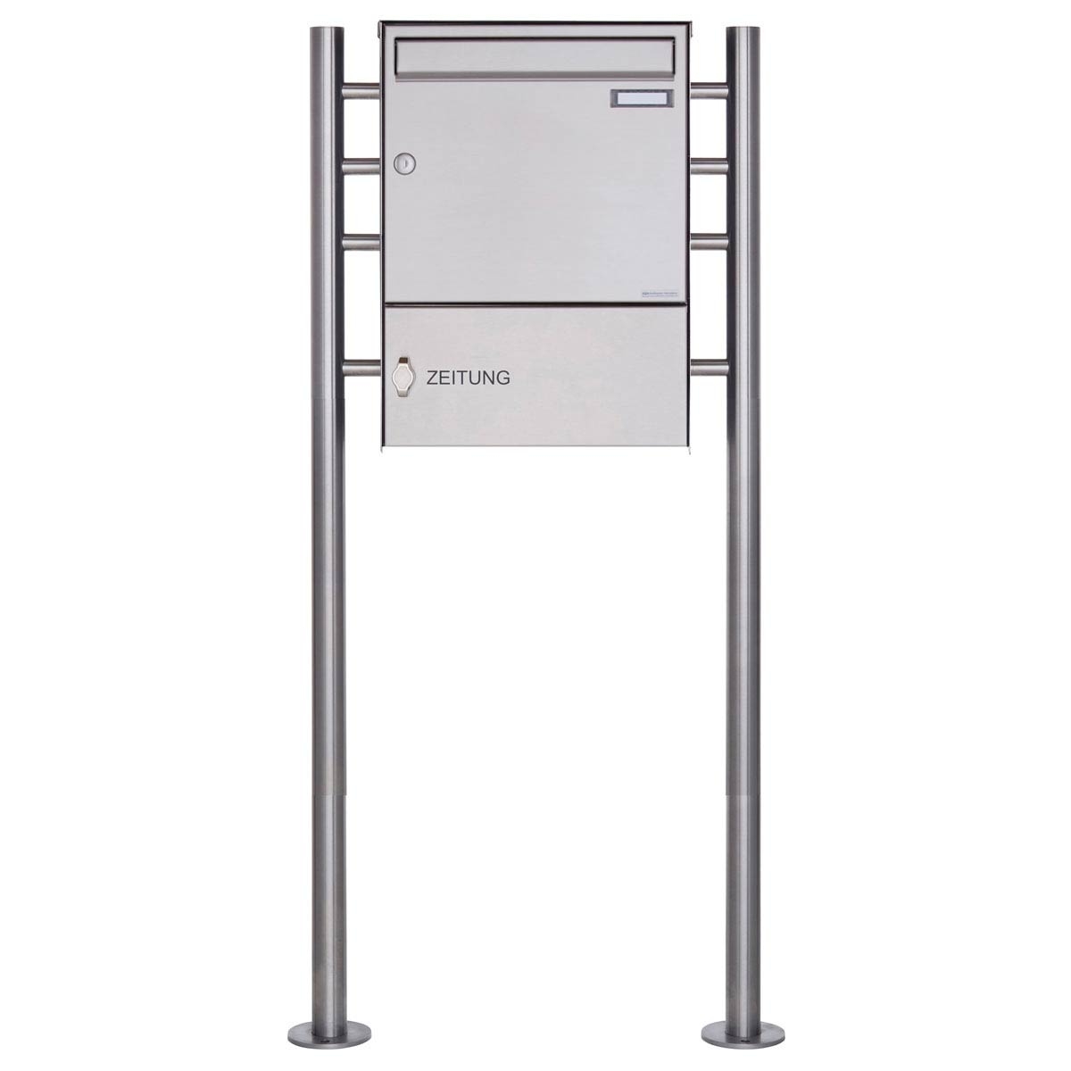 1-post letterbox Design BASIC Plus 381X ST-R with closed newspaper compartment - polished stainless steel 1-post letterbox Design BASIC Plus 381X ST-R with closed newspaper compartment - polished stainless steel