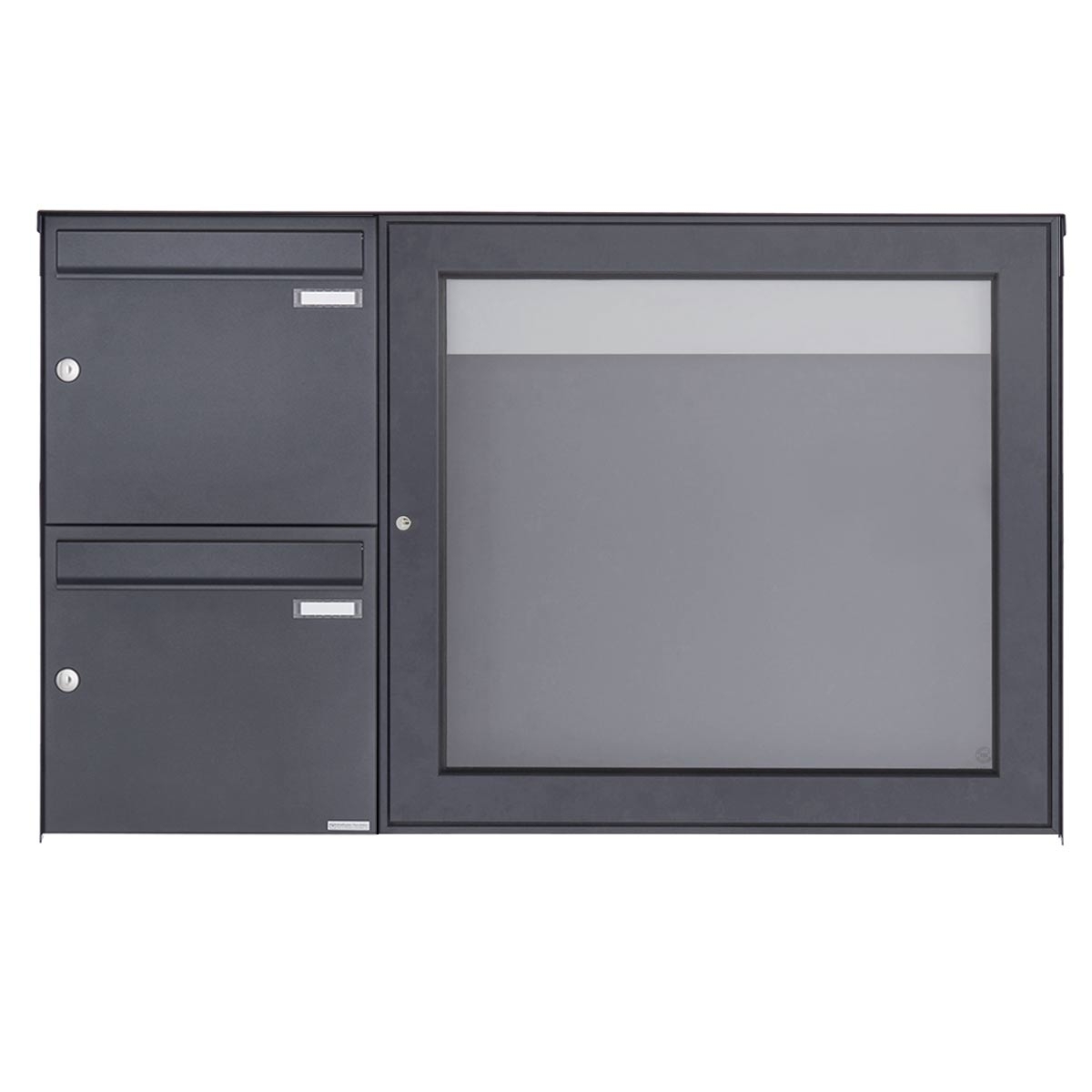 2-piece surface-mounted letterbox with display case BASIC Plus 389X ST-R - 710x660 - RAL of your choice 2-piece surface-mounted letterbox with display case BASIC Plus 389X ST-R - 710x660 - RAL of your choice