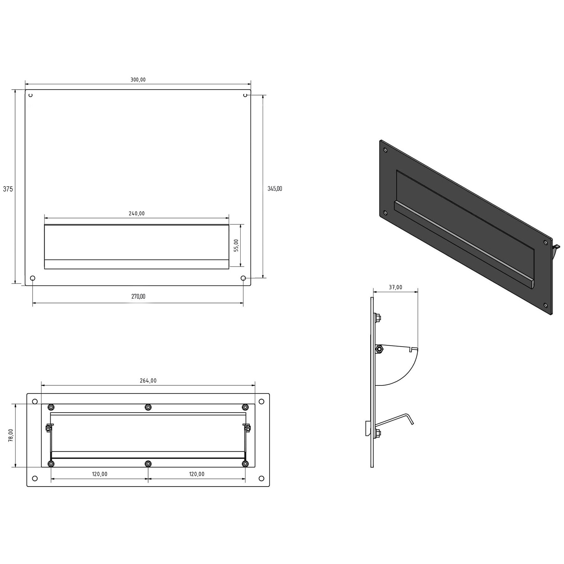 Stainless steel letter slot - slot 240x35mm - 300x375mm - camera intercom - INDIVIDUAL Stainless steel letter slot - slot 240x35mm - 300x375mm - camera intercom - INDIVIDUAL