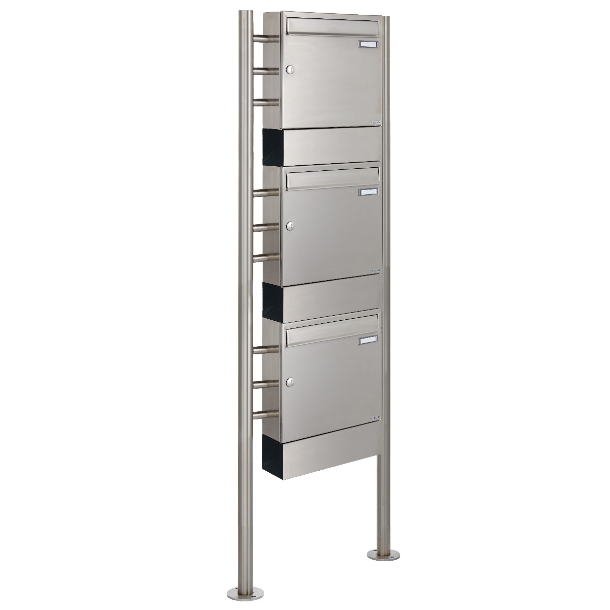 3er 1x3 stainless steel letterbox design BASIC 381 ST-R with newspaper compartments 3er 1x3 stainless steel letterbox design BASIC 381 ST-R with newspaper compartments