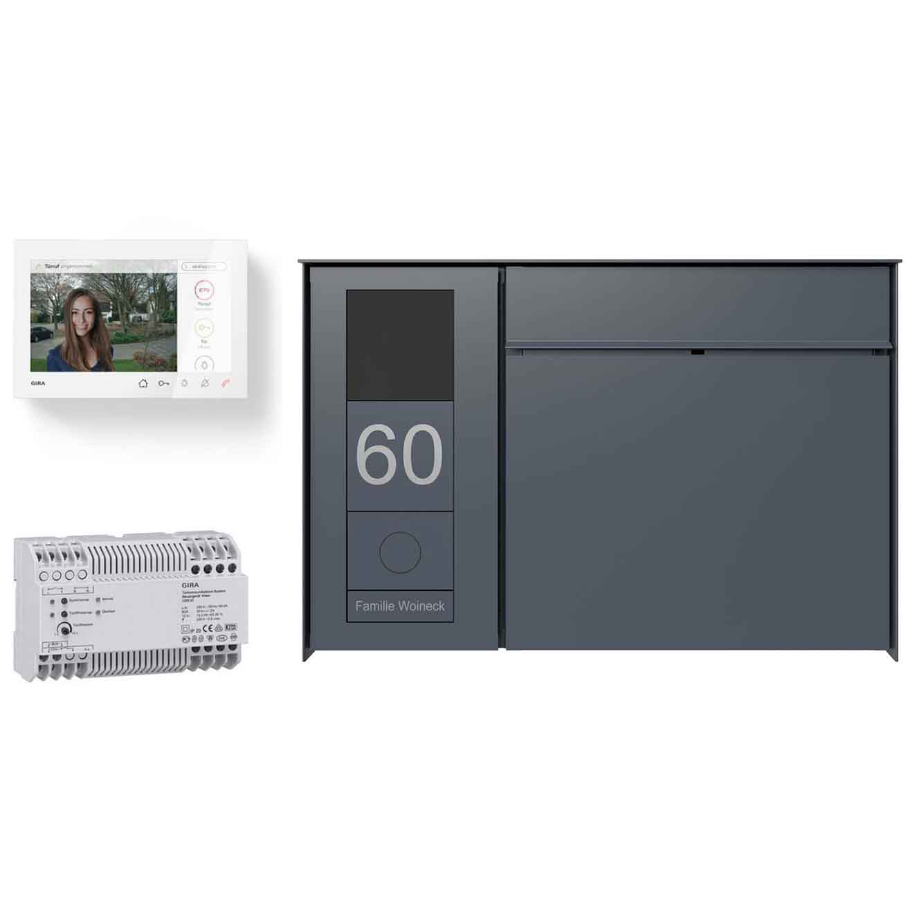 Design surface-mounted letterbox GOETHE AP - RAL of your choice - GIRA System 106 lateral - VIDEO complete set Design surface-mounted letterbox GOETHE AP - RAL of your choice - GIRA System 106 lateral - VIDEO complete set