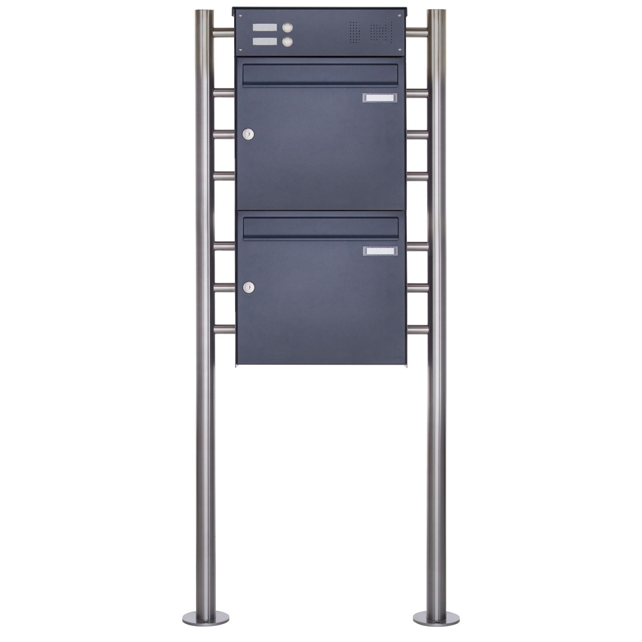 2er Edelstahl Standbriefkasten Design BASIC Plus 381X ST-R mit Klingelkasten - RAL nach Wahl 2er Edelstahl Standbriefkasten Design BASIC Plus 381X ST-R mit Klingelkasten - RAL nach Wahl