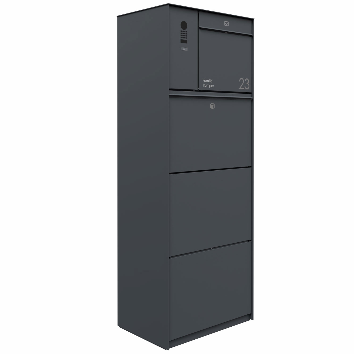 Freestanding XXL parcel box GOETHE with 1 letterbox and DoorBird video intercom left - lock system - RAL of your choice