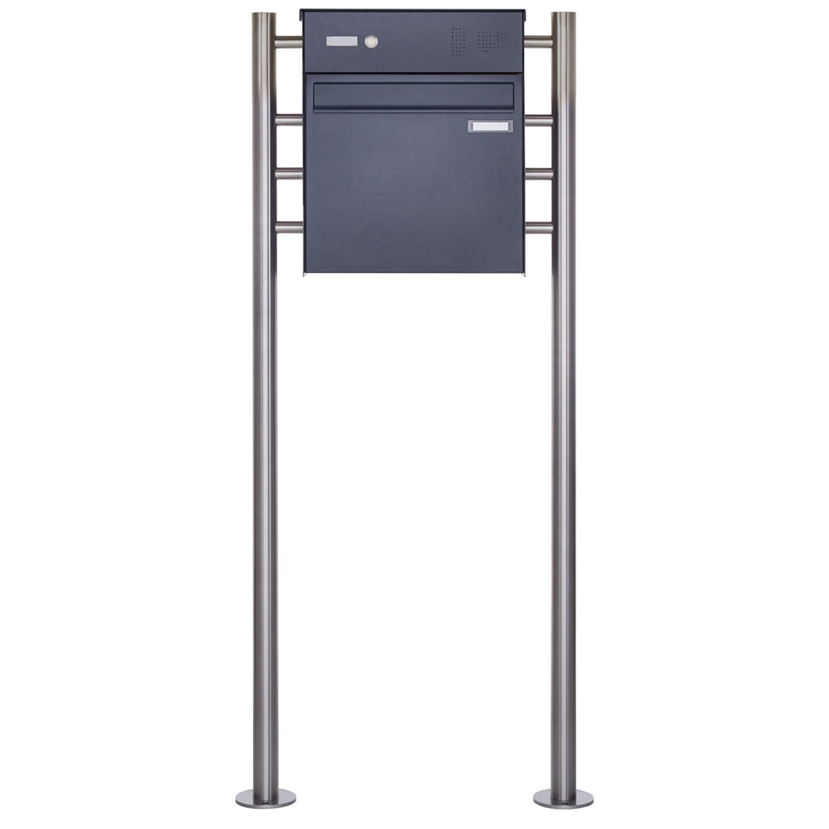 Free-standing fence letterbox design BASIC Plus 381XZ ST-R with bell box - RAL of your choice Free-standing fence letterbox design BASIC Plus 381XZ ST-R with bell box - RAL of your choice