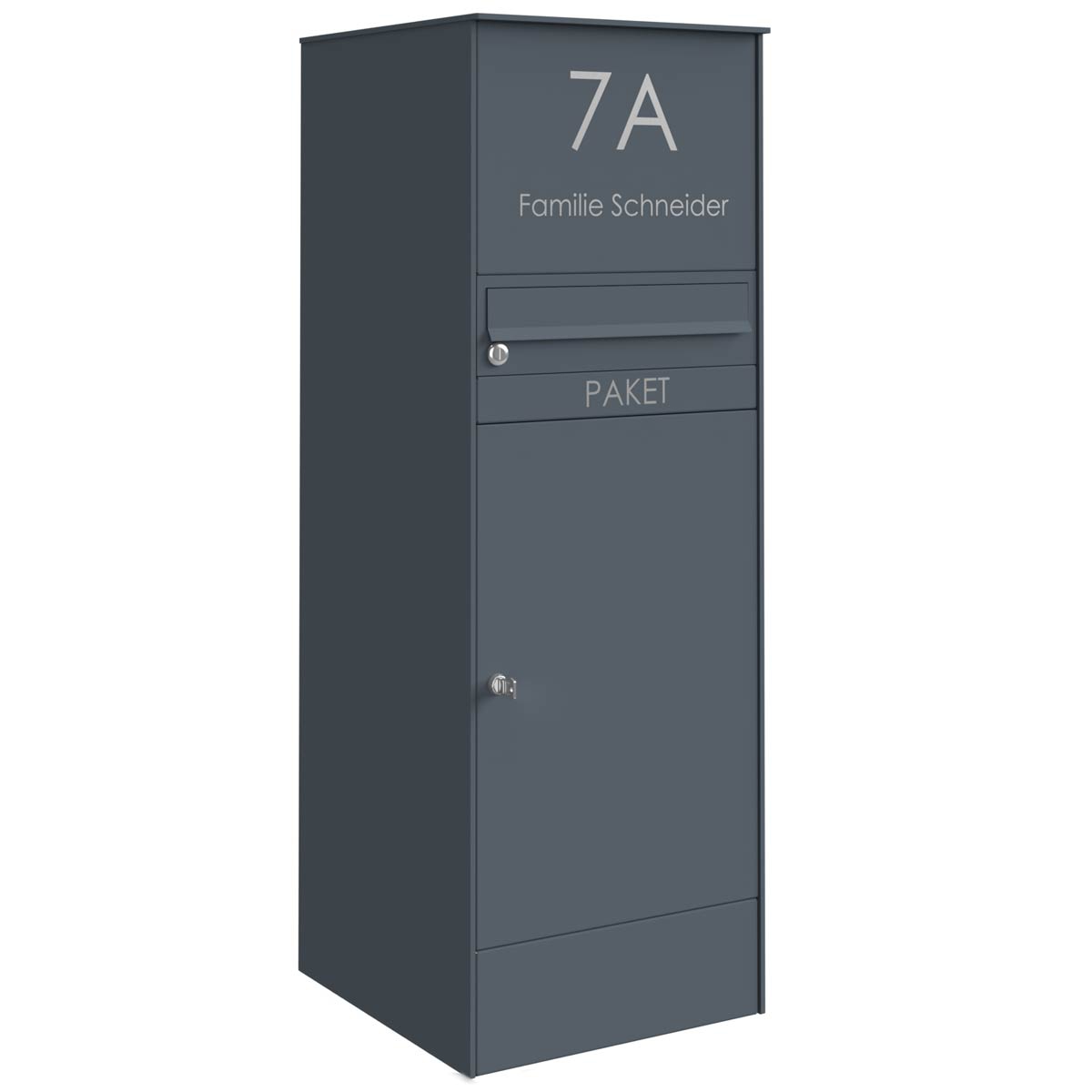 Stainless steel parcel letter box BASIC Plus 864XS with parcel compartment 550x370 - House number - RAL of your choice Stainless steel parcel letter box BASIC Plus 864XS with parcel compartment 550x370 - House number - RAL of your choice