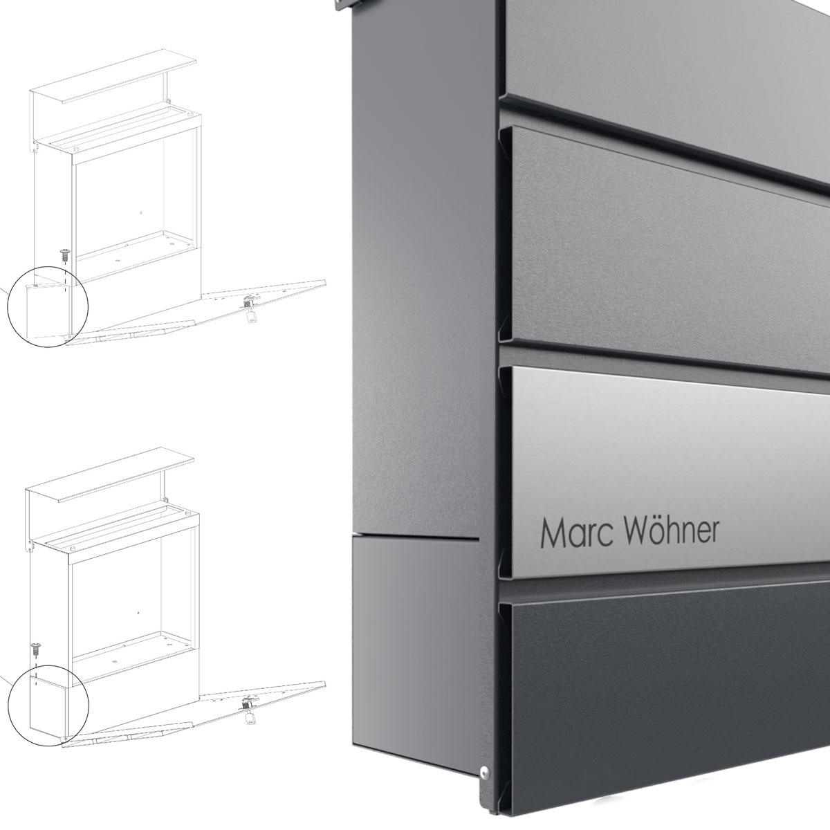 2er Standbriefkasten KANT Edition mit Zeitungsfach - Design Elegance 1 - RAL 7016 anthrazitgrau