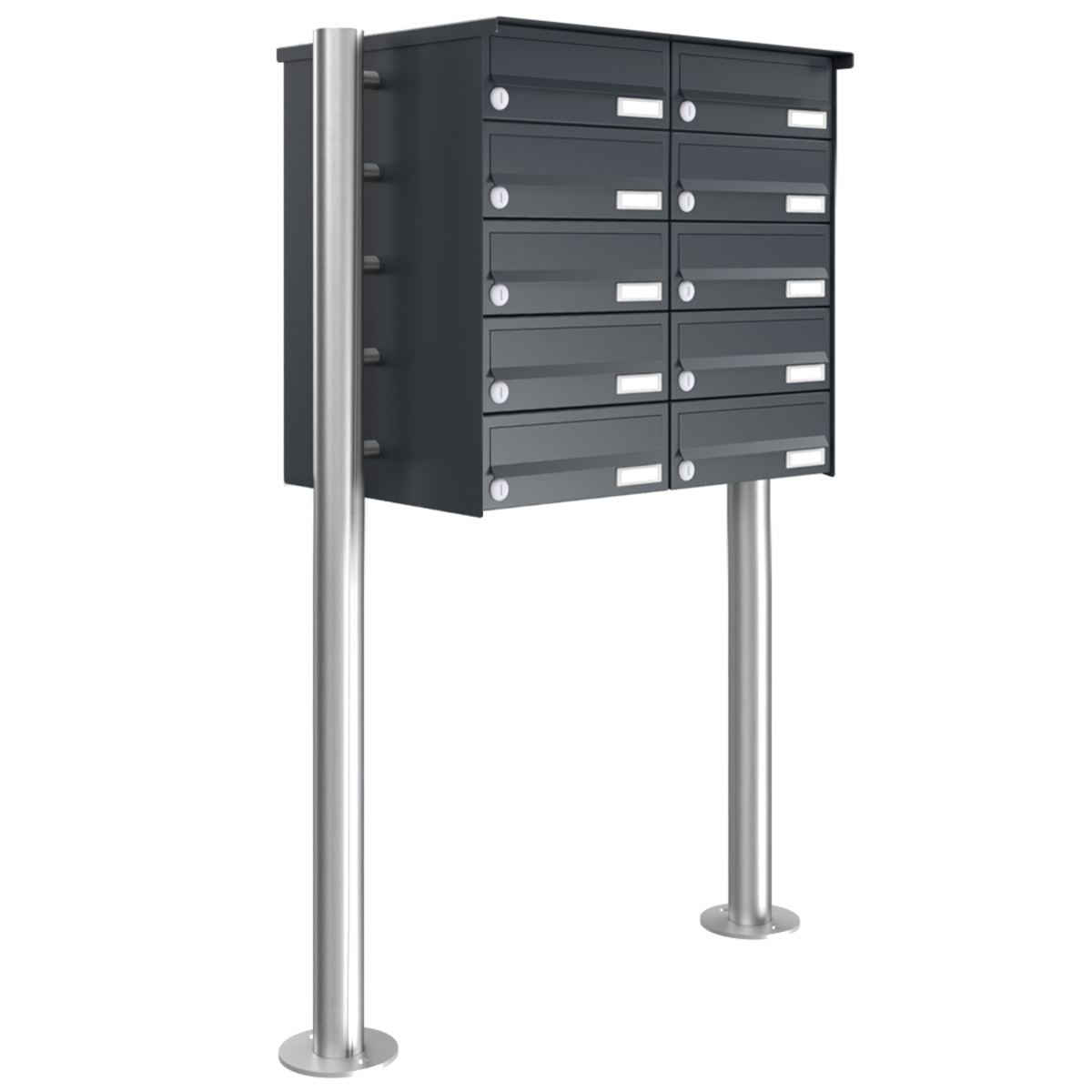10 5x2 stainless steel free-standing letterbox system Design BASIC Plus 385X ST-R - RAL of your choice