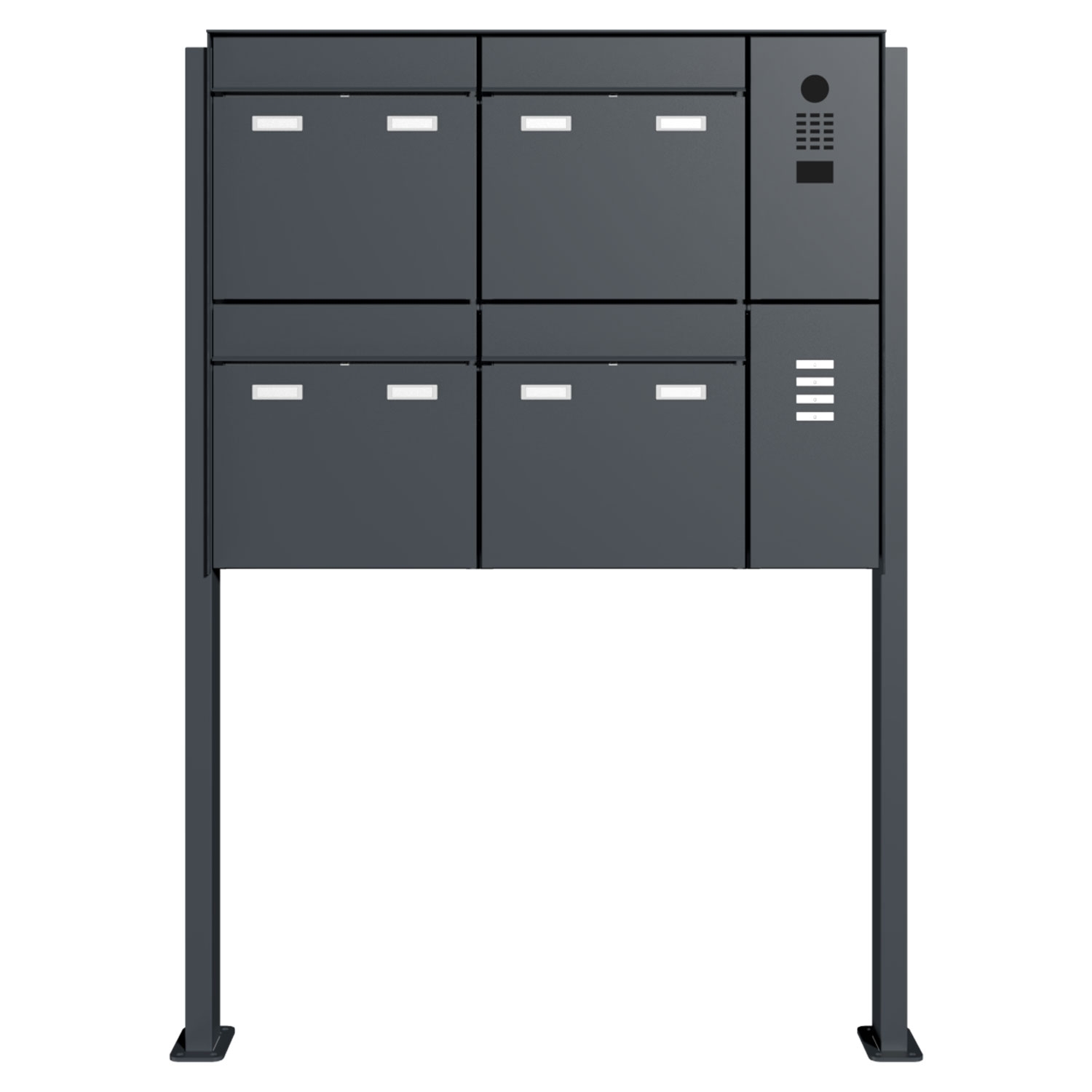 4er Design Standbriefkasten GOETHE ST-Q seitlich rechts mit DoorBird Video- Sprechanlage - RAL nach Wahl