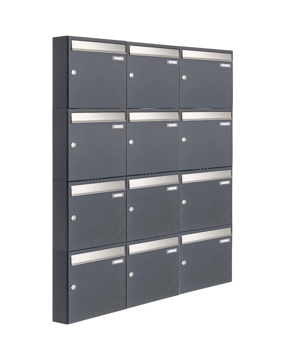 12er 3x4 Aufputz Briefkastenanlage Design BASIC 382 AP - Edelstahl-RAL 7016 anthrazitgrau