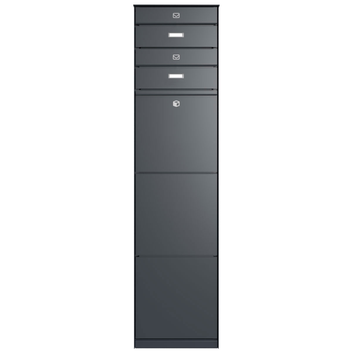Freestanding design parcel box GOETHE with 2 letterboxes and rear removal - lock system - RAL of your choice