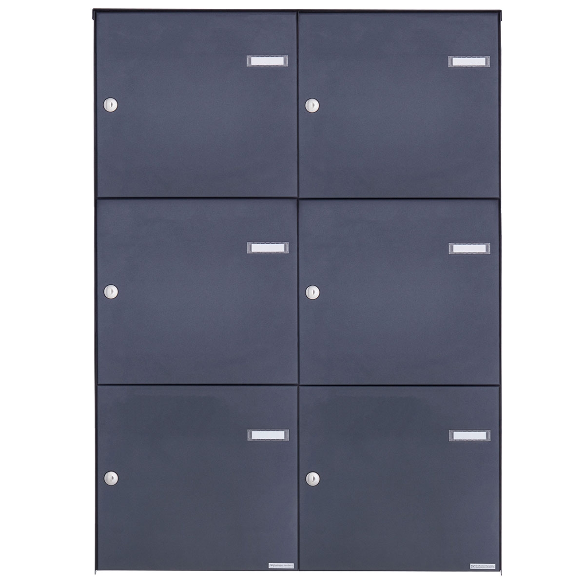 6er 2x3 Edelstahl Zaunbriefkasten BASIC Plus 382XZ - RAL nach Wahl - Entnahme rückseitig