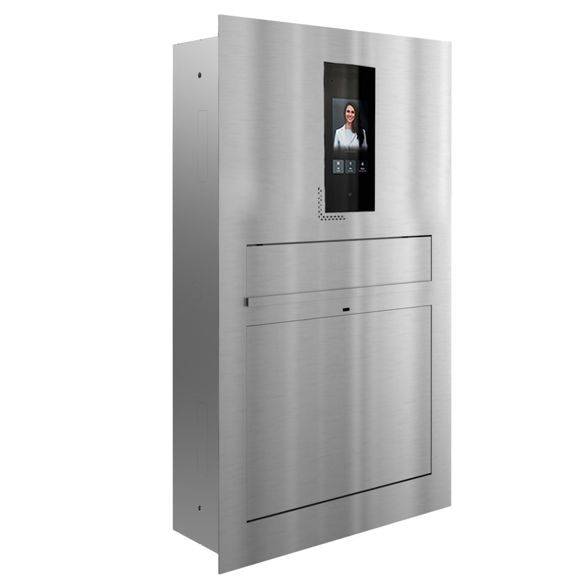 Design flush-mounted letterbox GRIMM - polished stainless steel with Ekinex Dico IP video intercom system Design flush-mounted letterbox GRIMM - polished stainless steel with Ekinex Dico IP video intercom system
