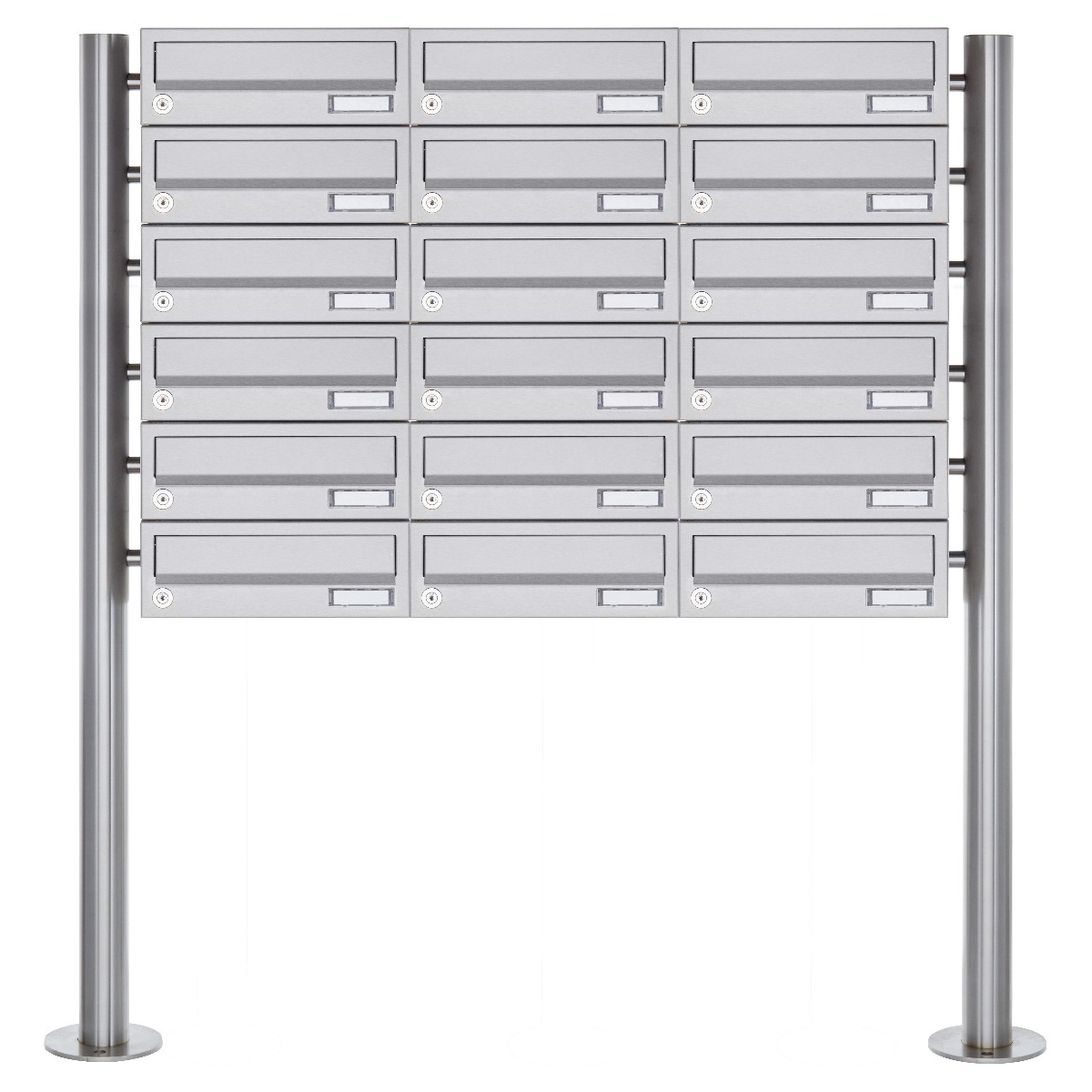 18er Briefkastenanlage freistehend Design BASIC 385-VA ST-R - Edelstahl V2A, geschliffen