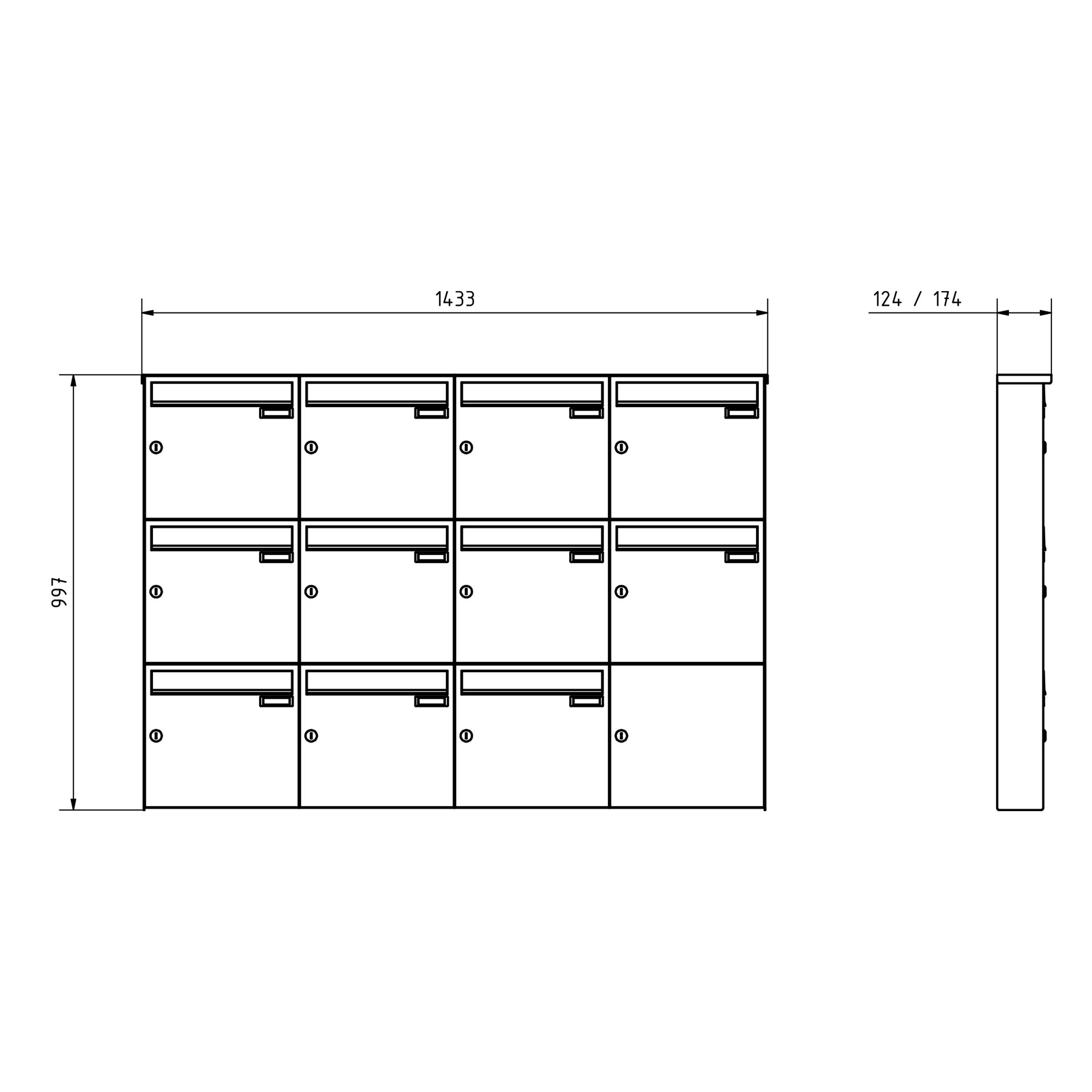 Cassetta per le lettere da appoggio 11er 3x4 in acciaio inox BASIC Plus 382XA AP - RAL a scelta Cassetta per le lettere da appoggio 11er 3x4 in acciaio inox BASIC Plus 382XA AP - RAL a scelta