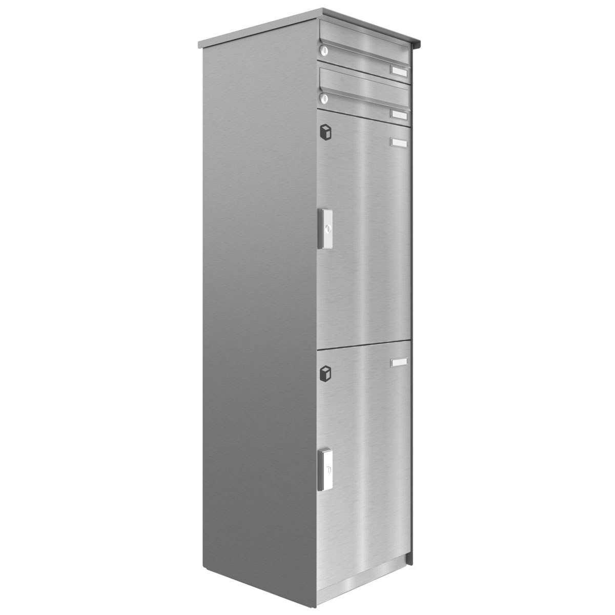 2er Paketfachanlage BASIC Plus 863X STL mit Paketfach 370x550 und Briefkasten 370x110 - Edelstahl geschliffen
