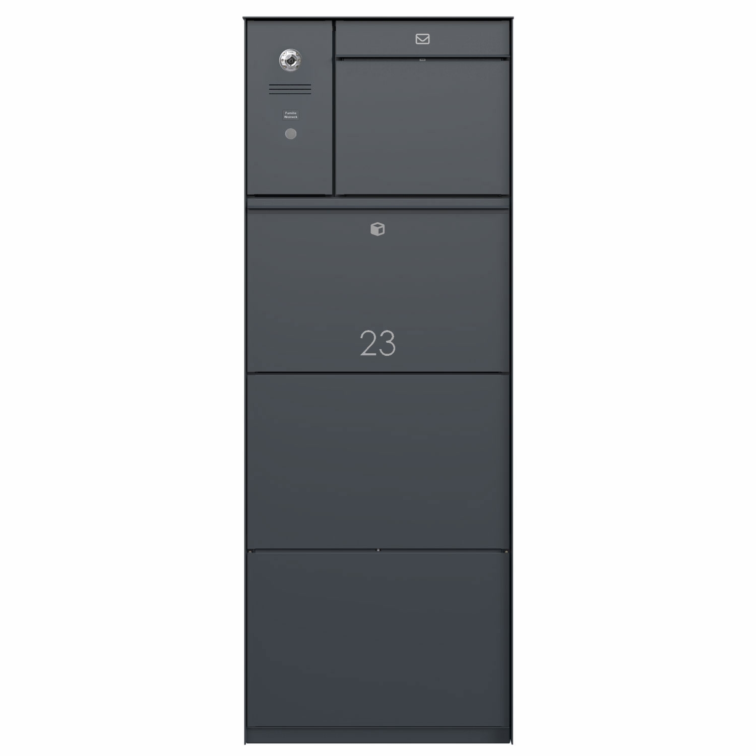 Freestanding design parcel box GOETHE with functional box - lock system - RAL of your choice