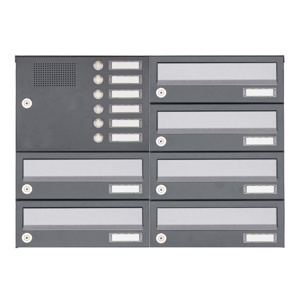 6er Aufputz Briefkastenanlage Design BASIC 385A AP mit Klingelkasten - Edelstahl RAL 7016 anthrazit 6er Aufputz Briefkastenanlage Design BASIC 385A AP mit Klingelkasten - Edelstahl RAL 7016 anthrazit
