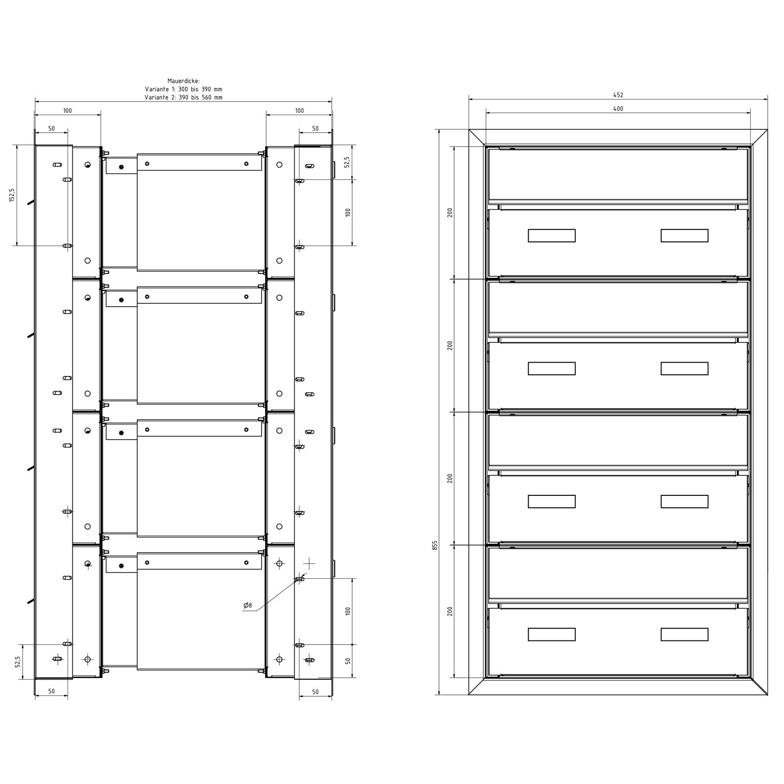 4er 1x4 Design Durchwurfbriefkasten GOETHE MDW mit Namensschild - RAL nach Wahl 4er 1x4 Design Durchwurfbriefkasten GOETHE MDW mit Namensschild - RAL nach Wahl