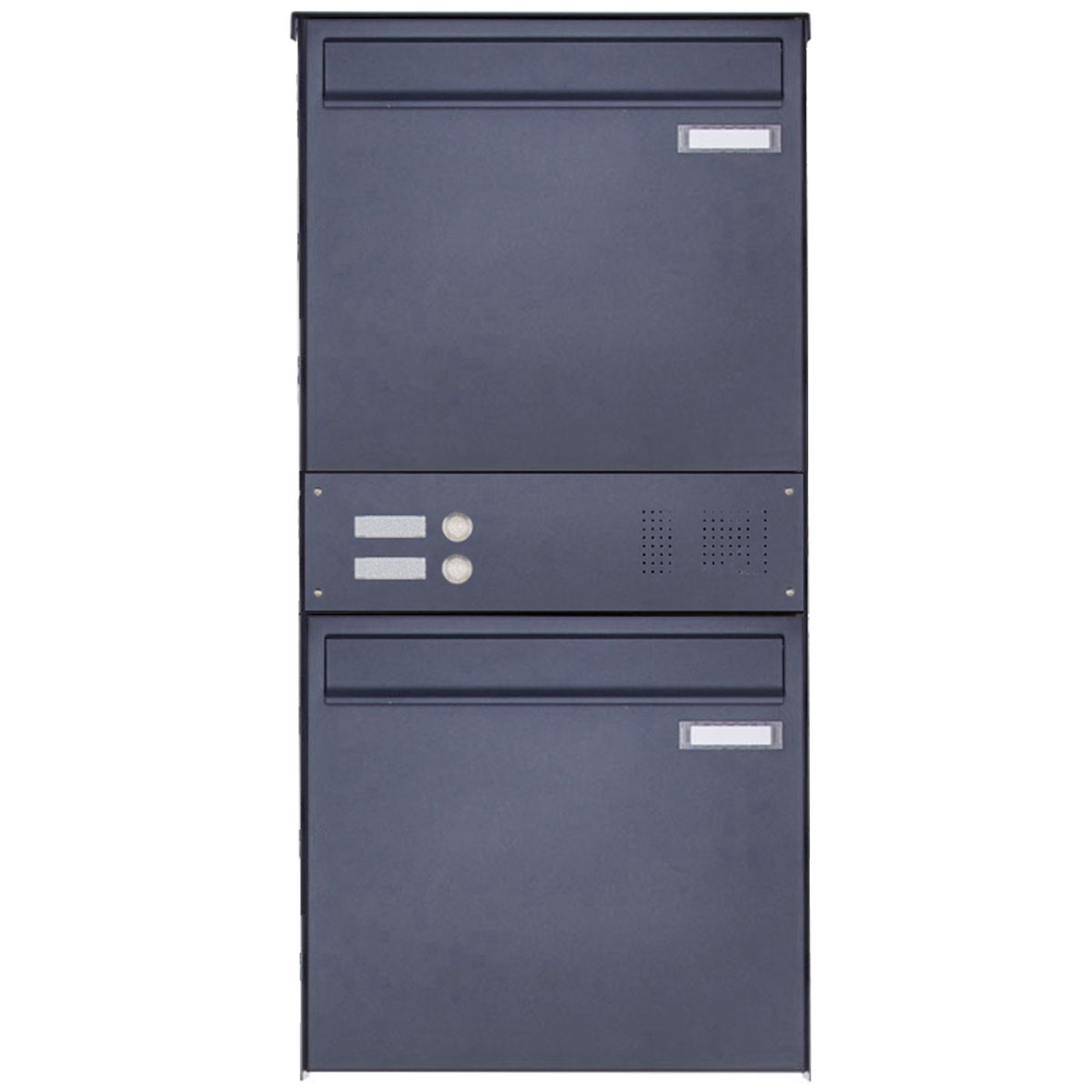 2er 1x2 Edelstahl Zaunbriefkasten BASIC Plus 382XZ mit Klingelkasten - RAL nach Wahl - Entnahme rückseitig 2er 1x2 Edelstahl Zaunbriefkasten BASIC Plus 382XZ mit Klingelkasten - RAL nach Wahl - Entnahme rückseitig