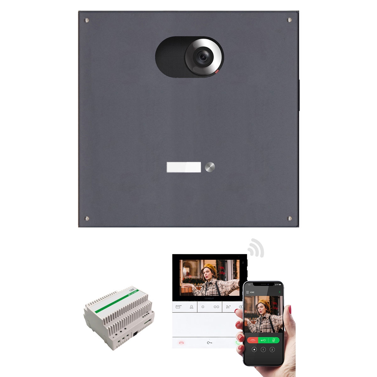 Edelstahl-Blende 355x330 für 1 Partei m. Comelit Video-Komplettset Wifi, RAL nach Wahl Edelstahl-Blende 355x330 für 1 Partei m. Comelit Video-Komplettset Wifi, RAL nach Wahl