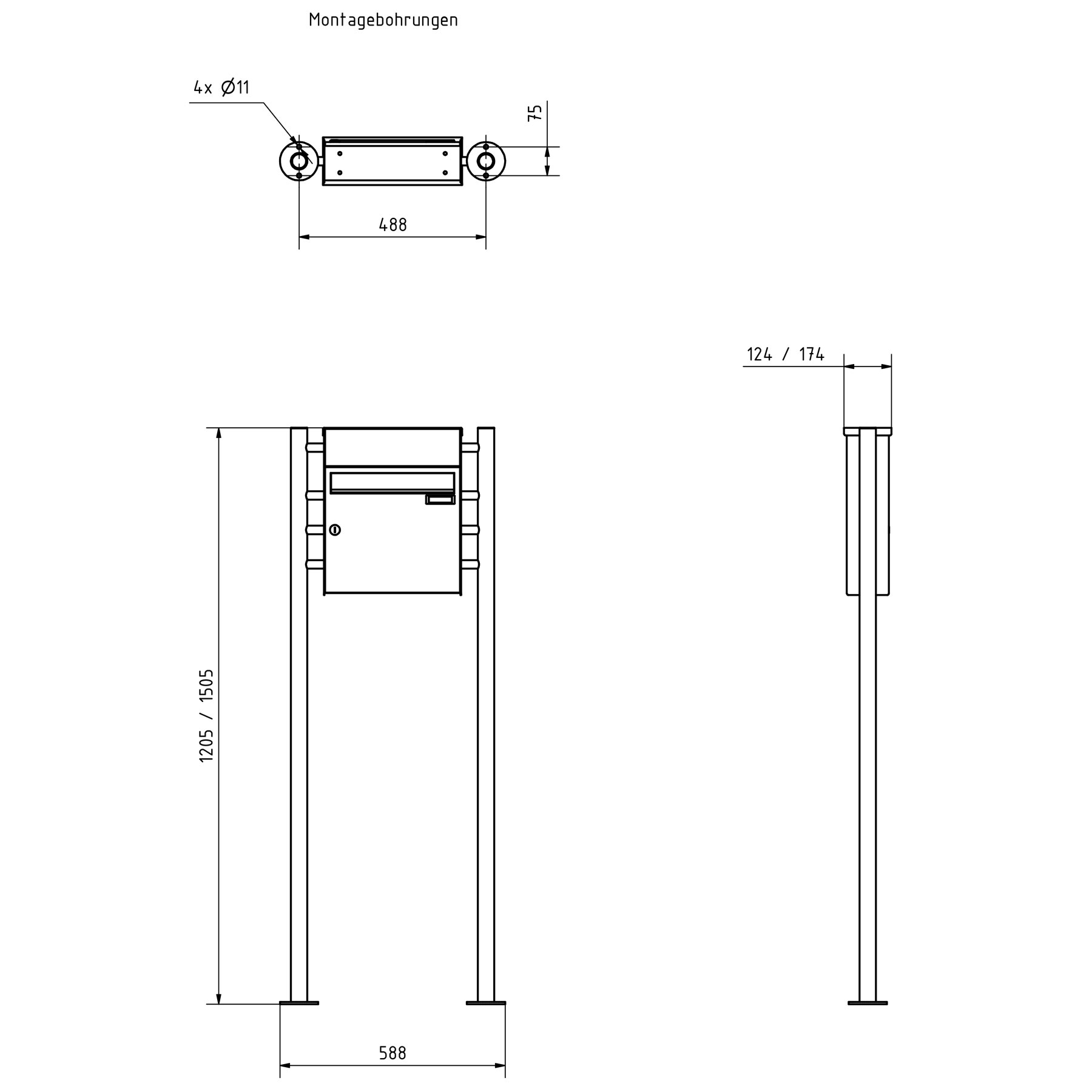 1er Standbriefkasten Design BASIC Plus 381X ST-R mit Klingelkasten - Edelstahl V2A geschliffen 1er Standbriefkasten Design BASIC Plus 381X ST-R mit Klingelkasten - Edelstahl V2A geschliffen