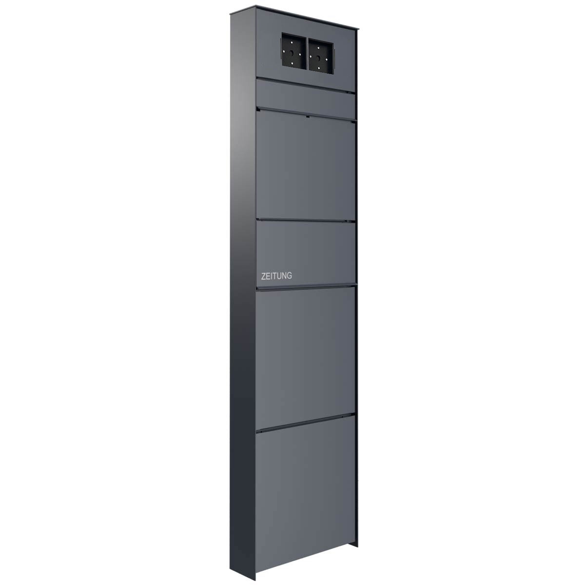 Pedestal buzón de diseño GOETHE con compartimento para periódicos - RAL a elegir - LOXONE Interfono/Código Táctil preparado