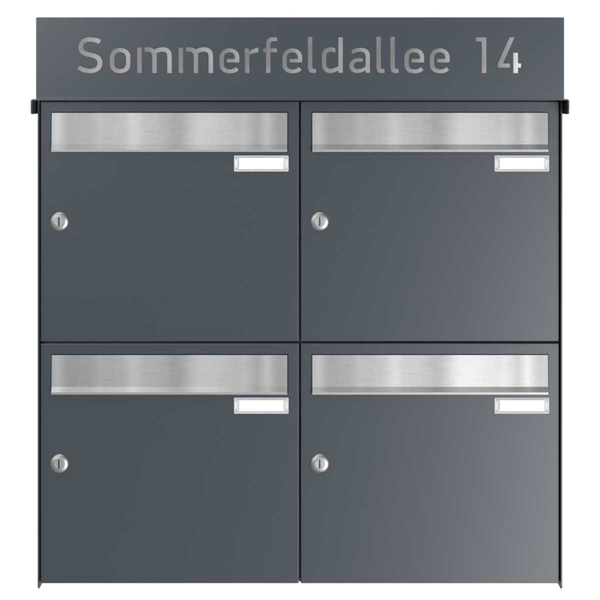 4-piece surface-mounted letterbox system BASIC - Edition NELLY - BI-Color VA-RAL 7016 anthracite grey 4-piece surface-mounted letterbox system BASIC - Edition NELLY - BI-Color VA-RAL 7016 anthracite grey