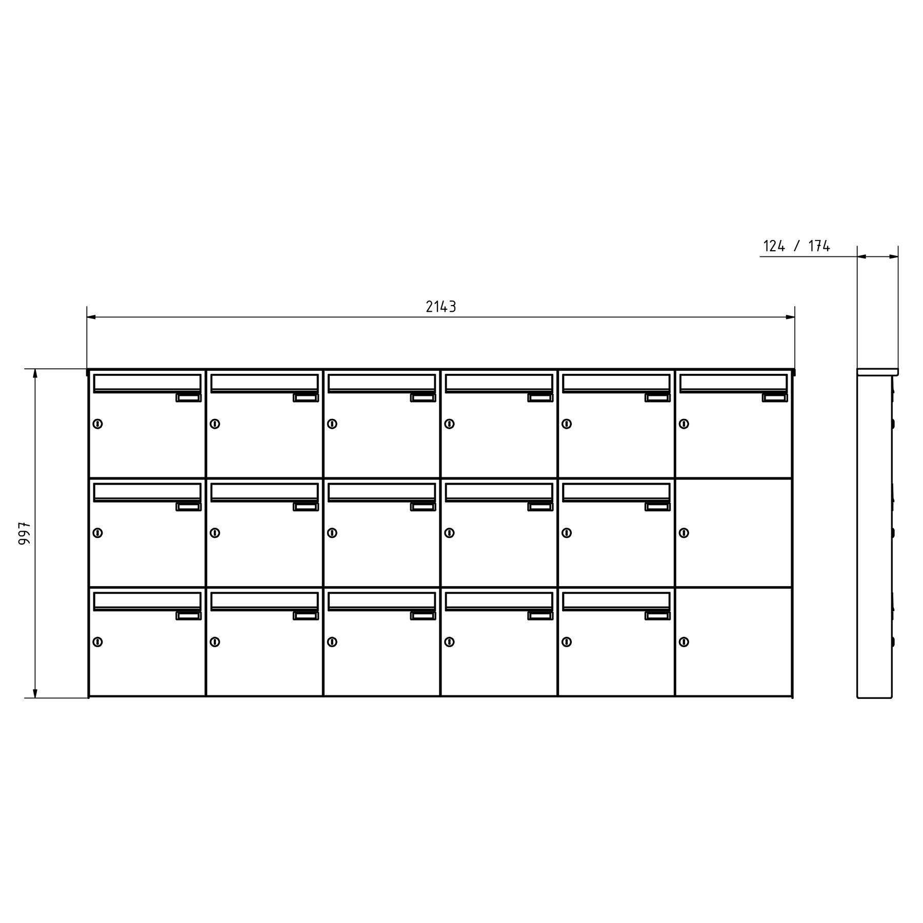 16er 3x6 Edelstahl Aufputz Briefkasten Design BASIC Plus 382XA AP - RAL nach Wahl